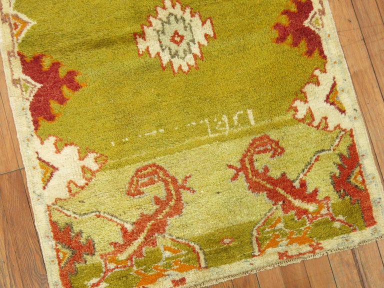 Quirky 20th Century Green Color Turkish Anatolian Wool Rug For Sale at