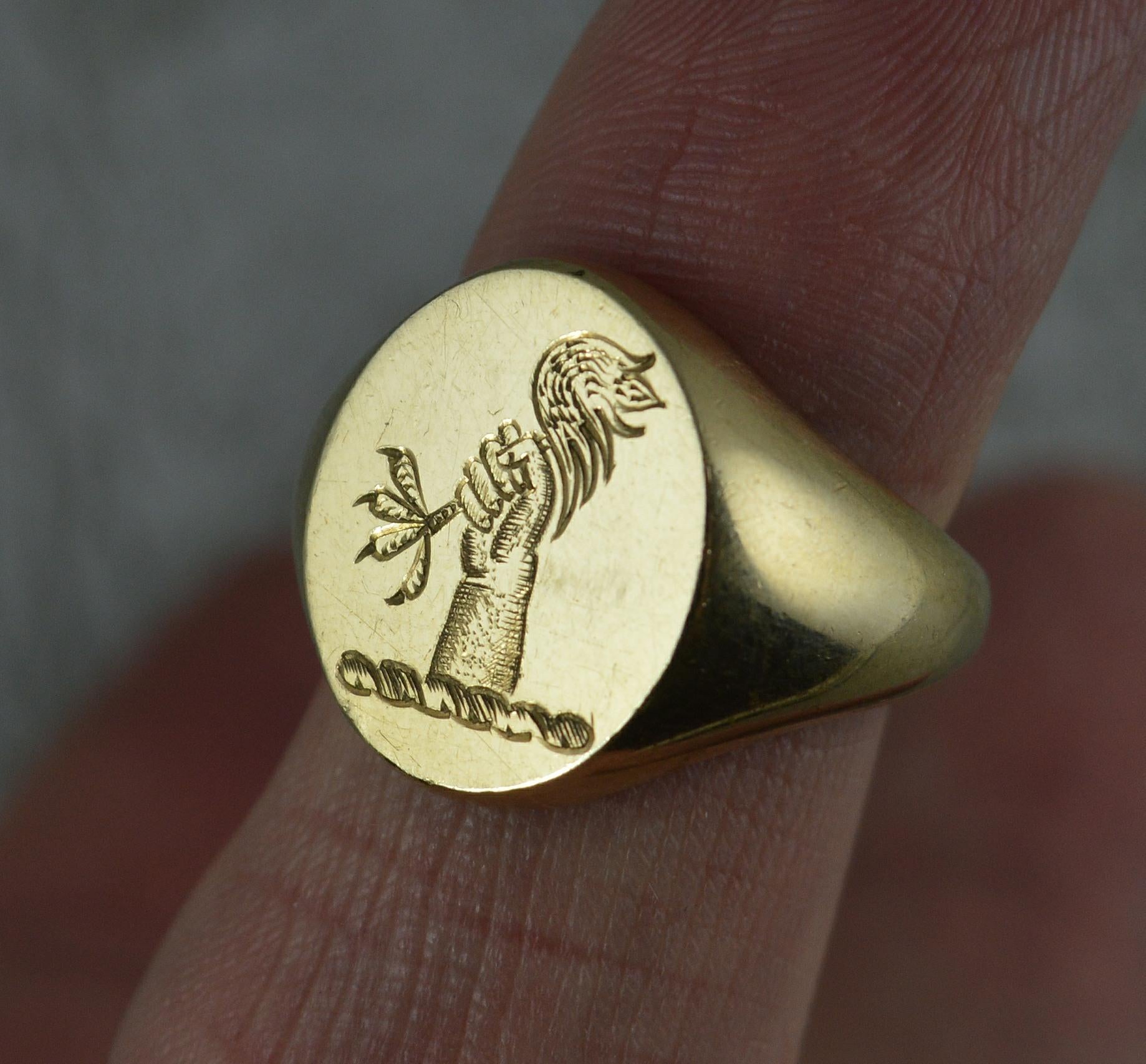 Quirky 9 Carat Gold Signet Intaglio Ring with Chicken Leg In Excellent Condition In St Helens, GB
