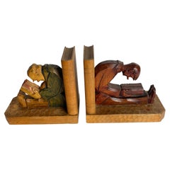Quirky and fun pair of Bookends in carved Birch from the Mid-20th Century