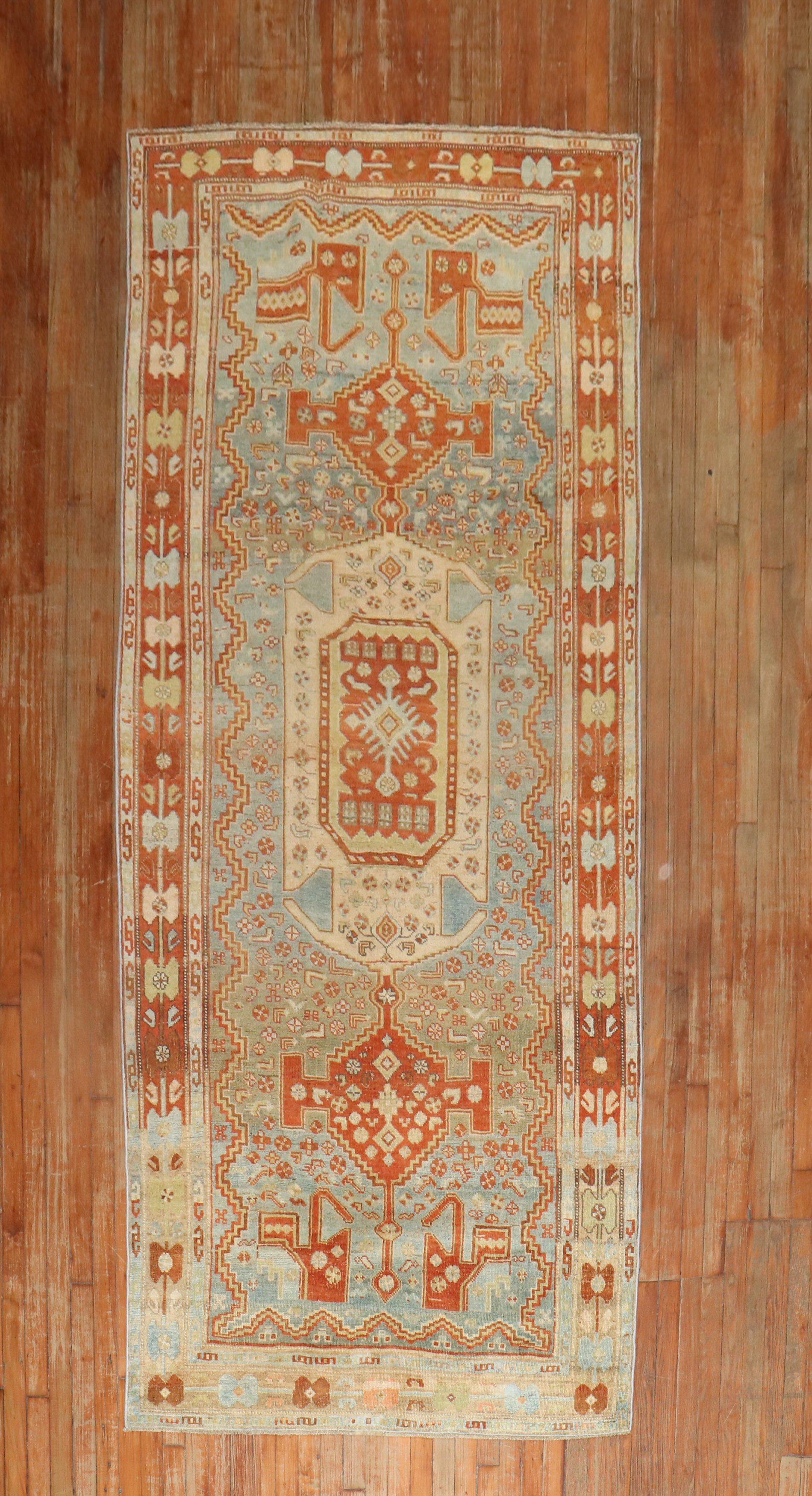 Quirky best describes this Persian Bidjar wide runner from the early 20th century 

Measures: 4'4