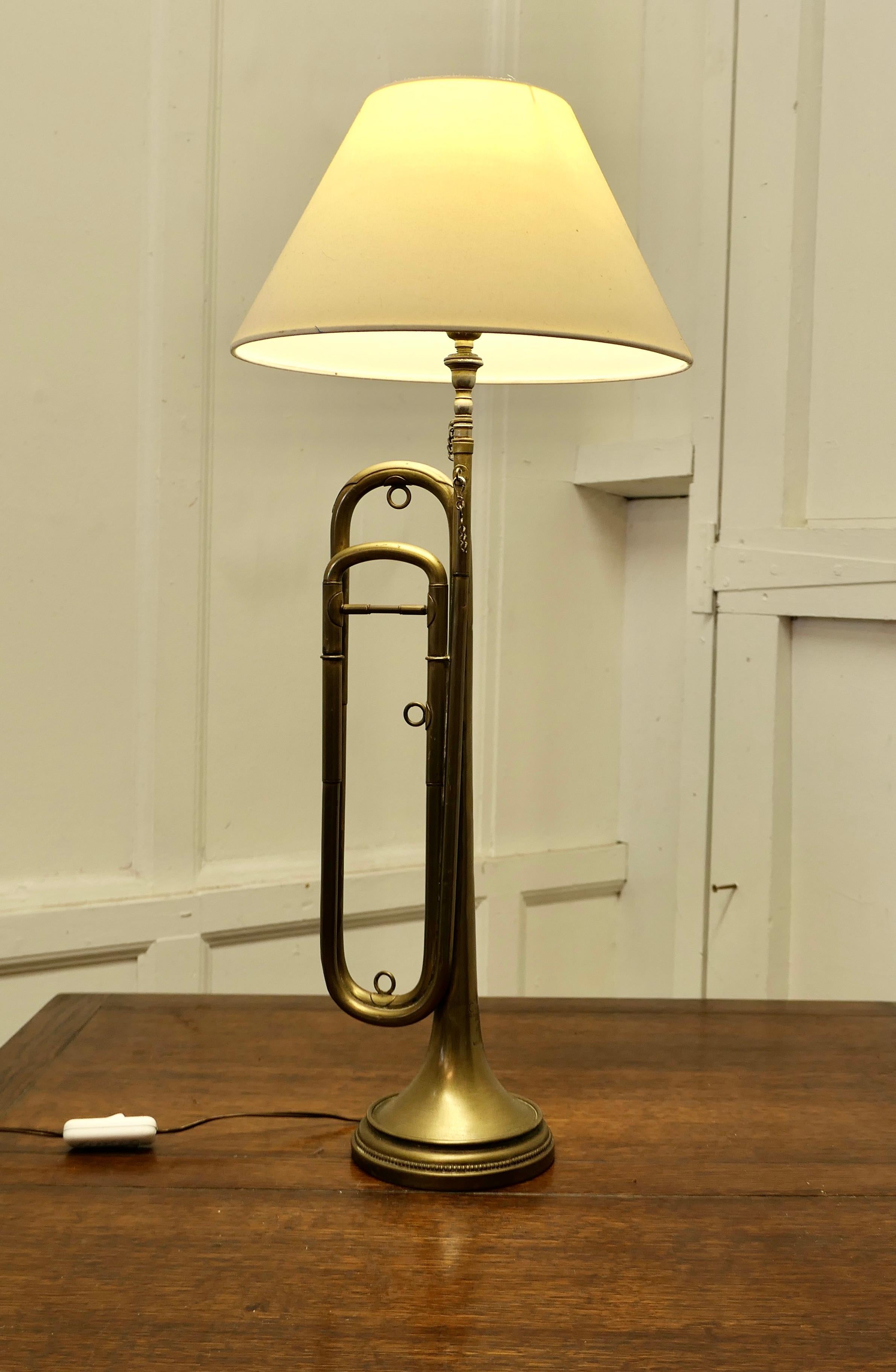 Mid-Century Modern Quirky Brass Table Lamp Made from a Trumpet For Sale