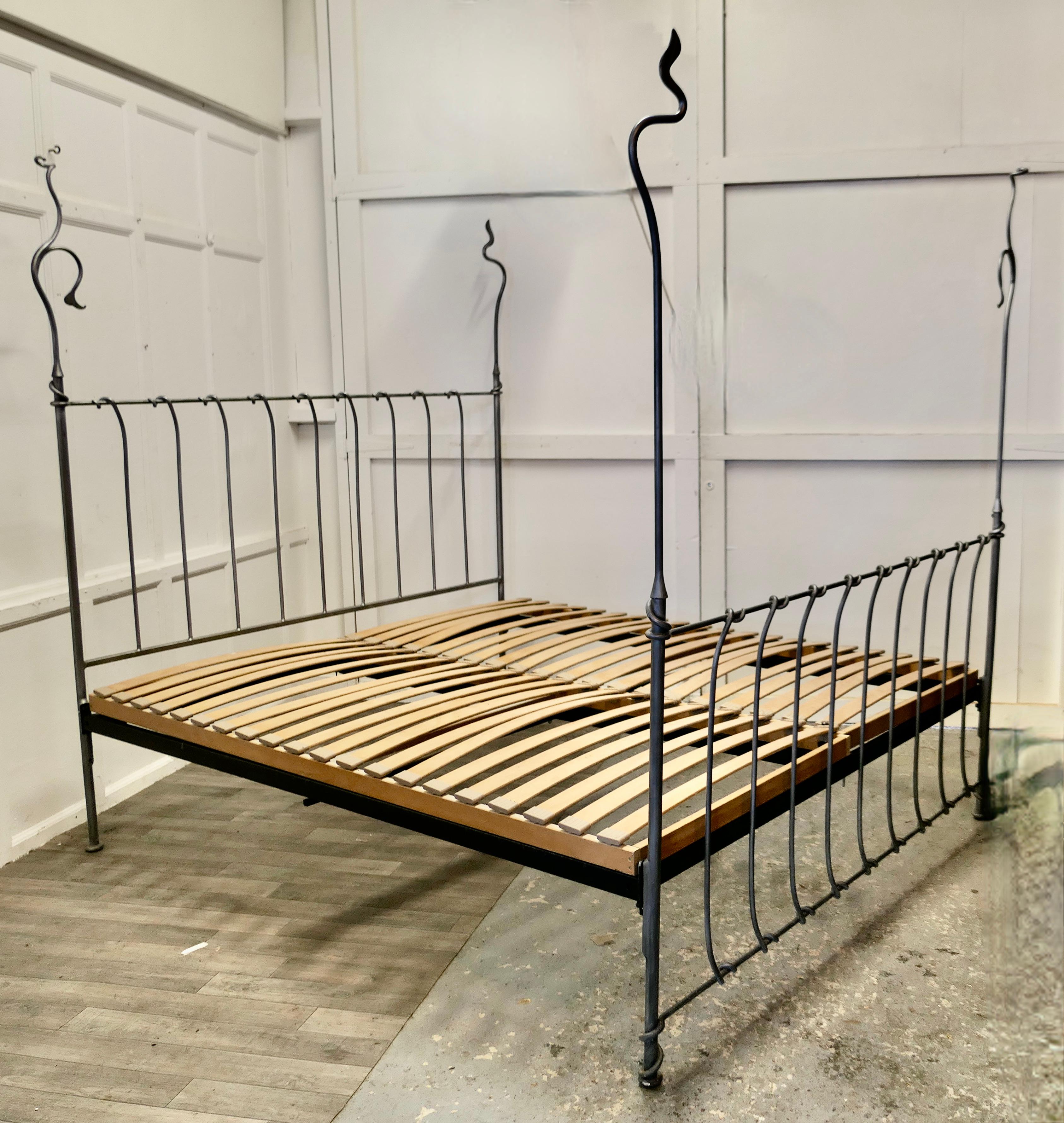 Quirky Designer Hand Forged Twisted Silver Iron 4 Post Bed a Fantasy Bed In Good Condition In Godshill, Isle of Wight