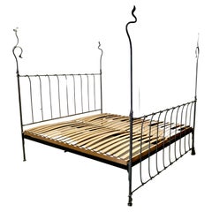Vintage Quirky Designer Hand Forged Twisted Silver Iron 4 Post Bed a Fantasy Bed