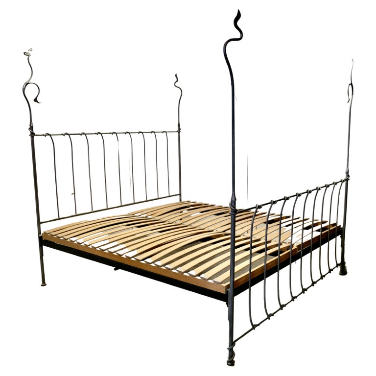 Quirky Designer Hand Twisted Silver Iron 4 Post Bed a Fantasy