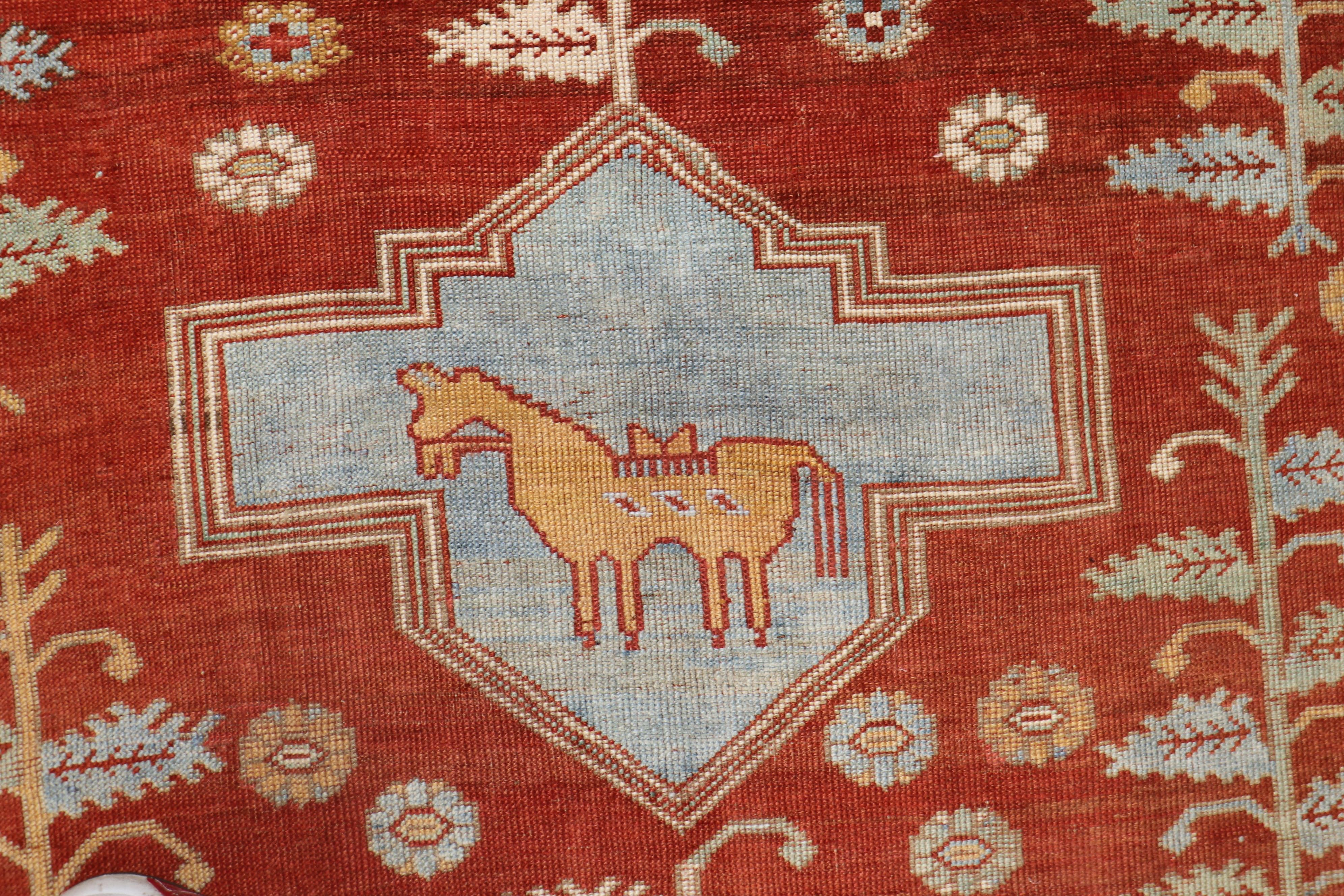 Quirky Folk Art Tribal Camel Medallion Caucasian Rug For Sale 4
