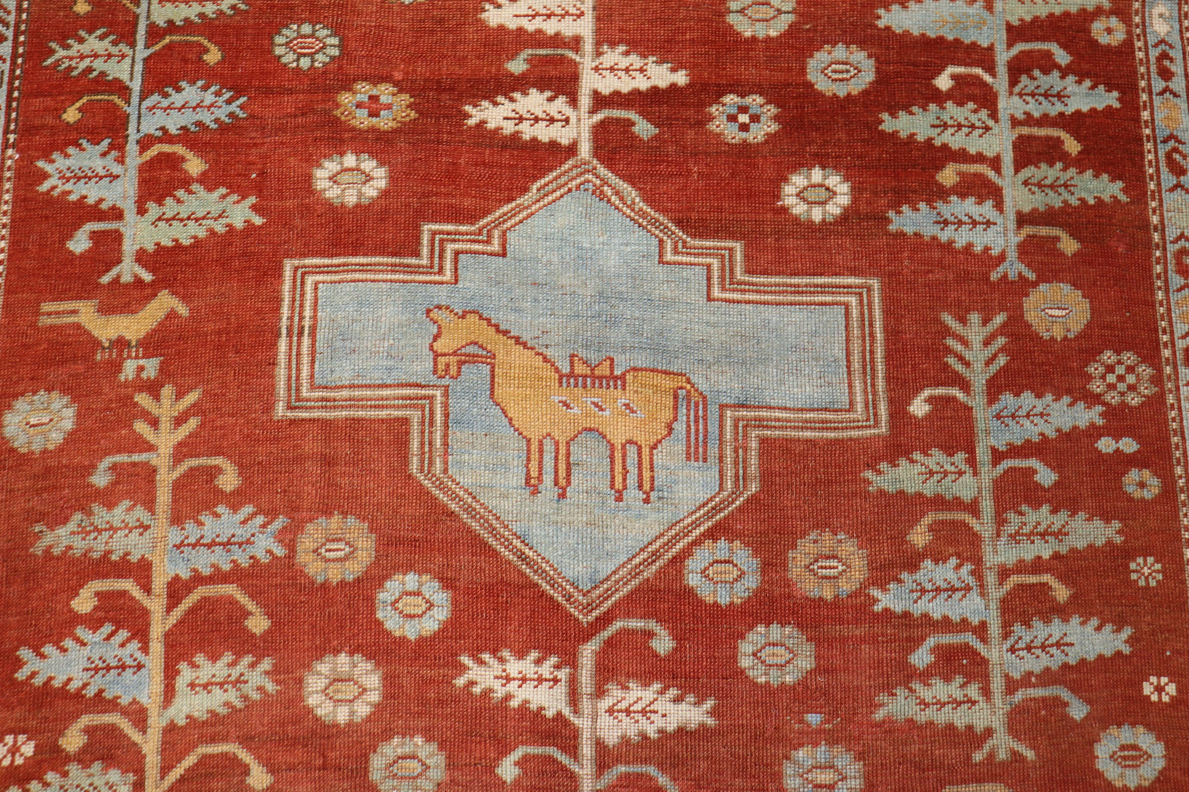 Quirky Folk Art Tribal Camel Medallion Caucasian Rug For Sale 2