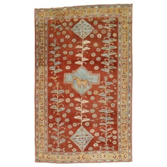 Retro Quirky Folk Art Tribal Camel Medallion Caucasian Rug