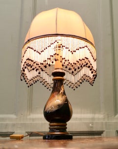 Quirky French Ceramic Table Lamp with Beaded Shade