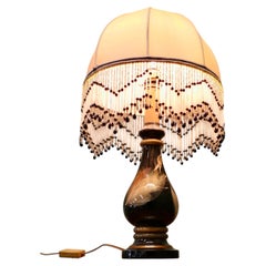 Quirky French Ceramic Table Lamp with Beaded Shade
