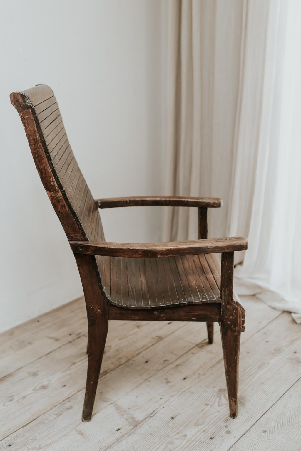 French from the 1930s, comfortable, unusual, chic pine armchair, ready for your interior.