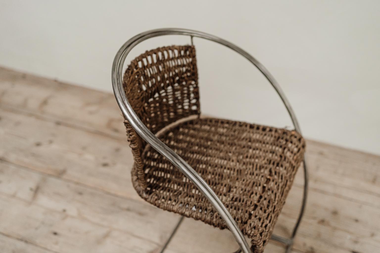 Quirky Iron/Rattan Chair For Sale 4