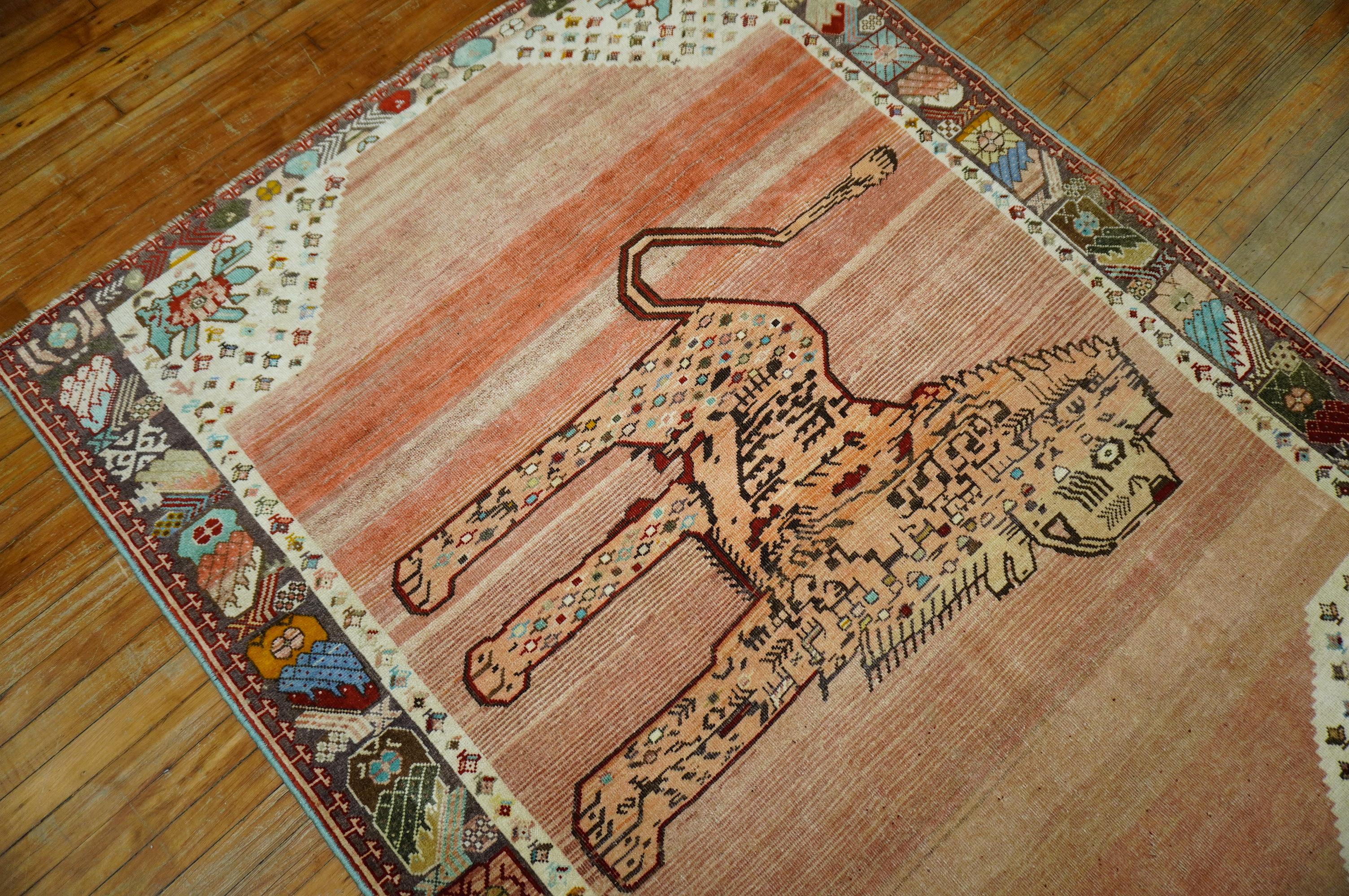 Quirky Lion Persian Shiraz Rug For Sale 4