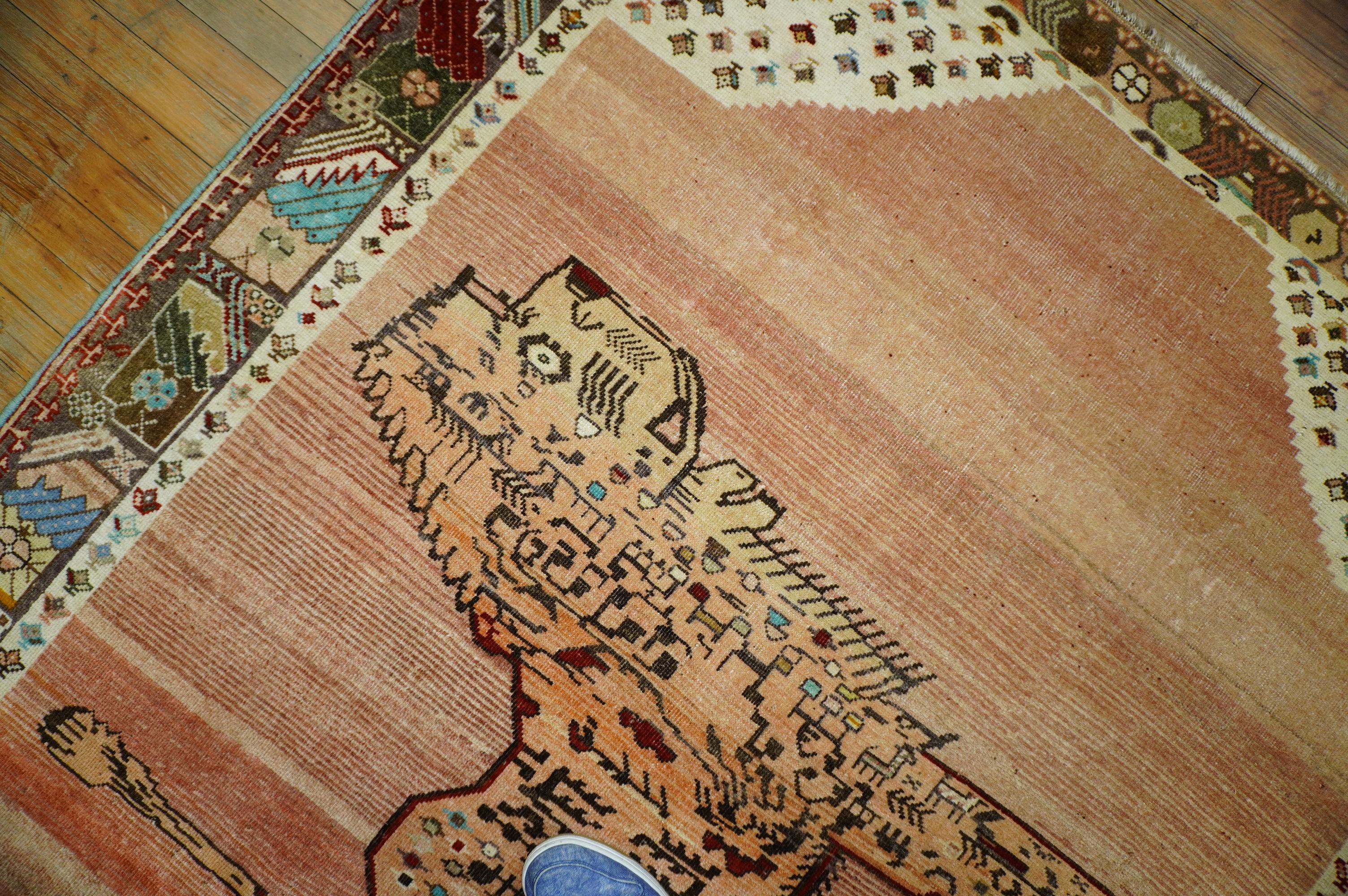 Hand-Knotted Quirky Lion Persian Shiraz Rug For Sale