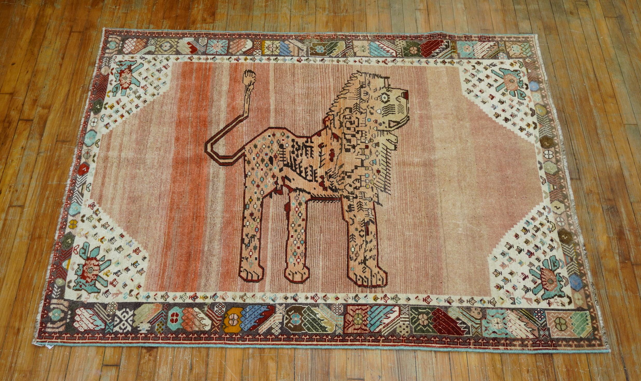 Wool Quirky Lion Persian Shiraz Rug For Sale