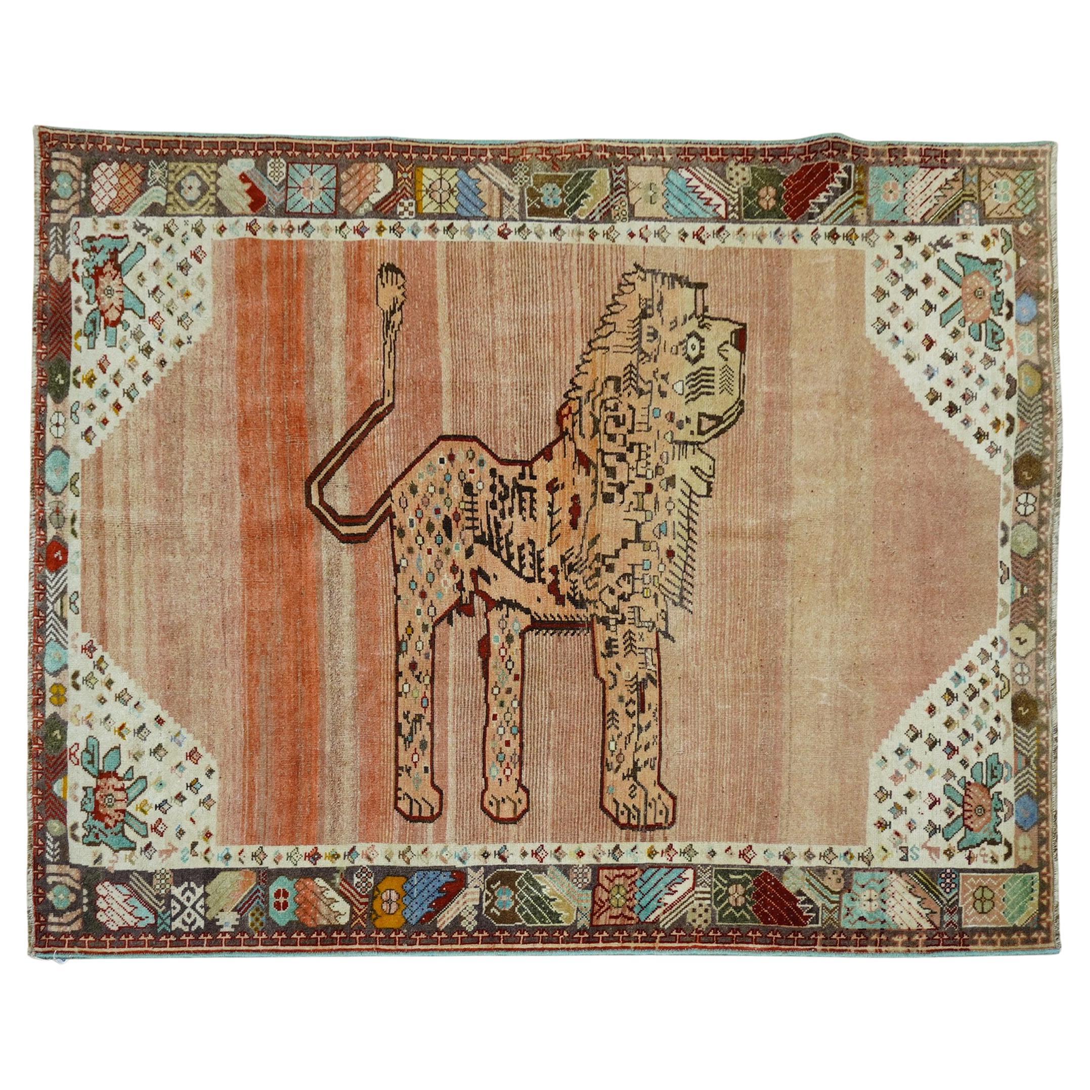 Quirky Lion Persian Shiraz Rug For Sale