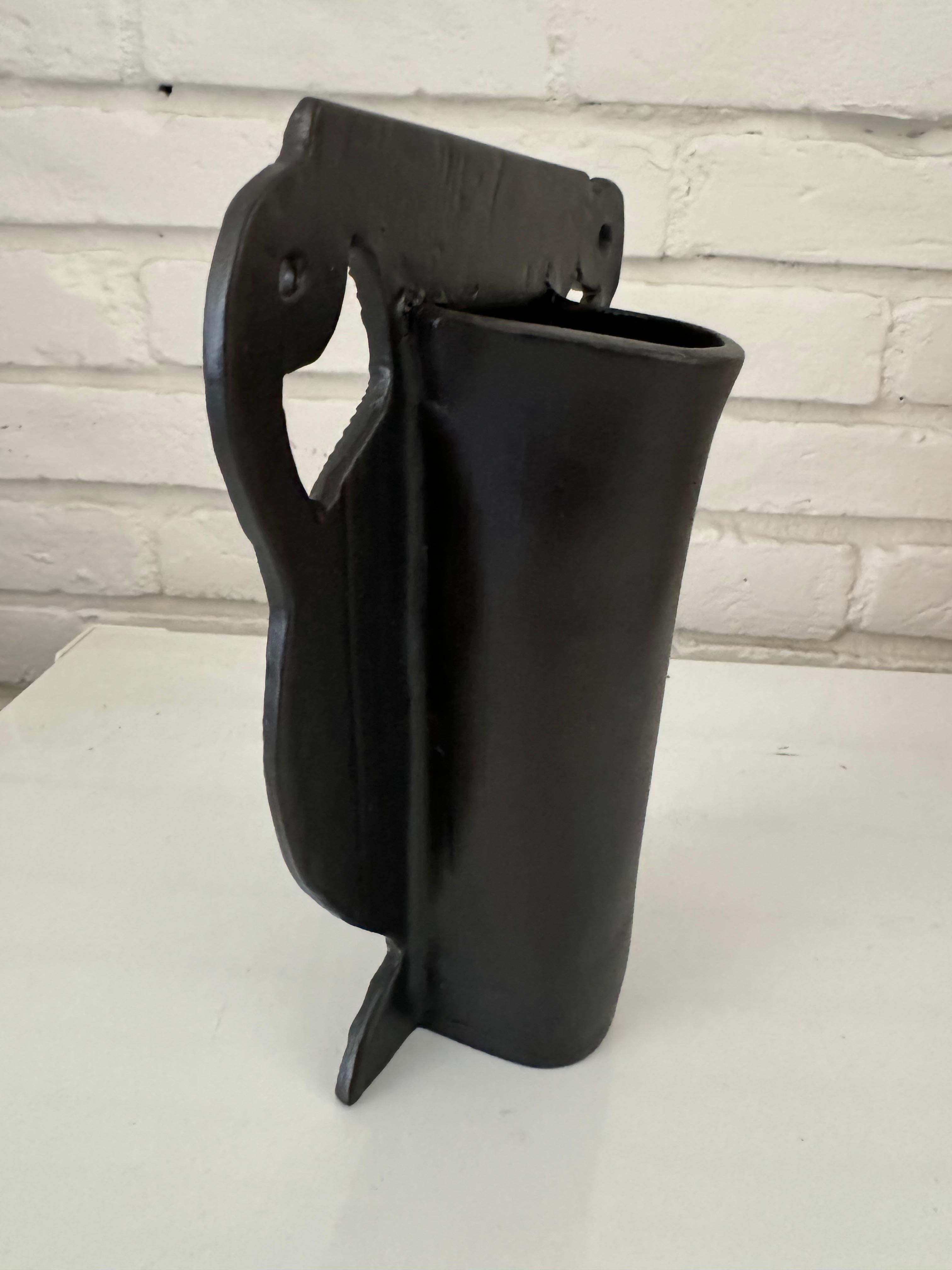 Romantic Quirky matte black brocade silhouette vase For Sale