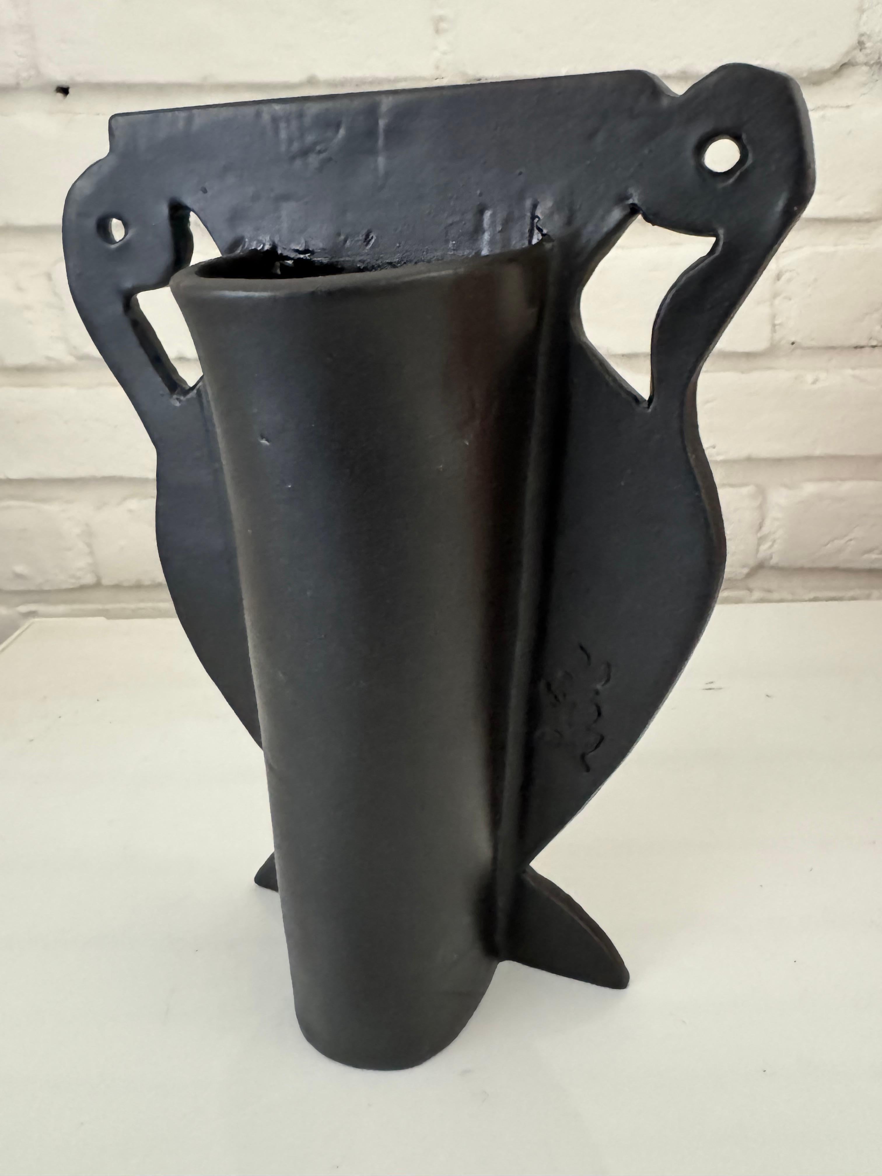 American Quirky matte black brocade silhouette vase For Sale