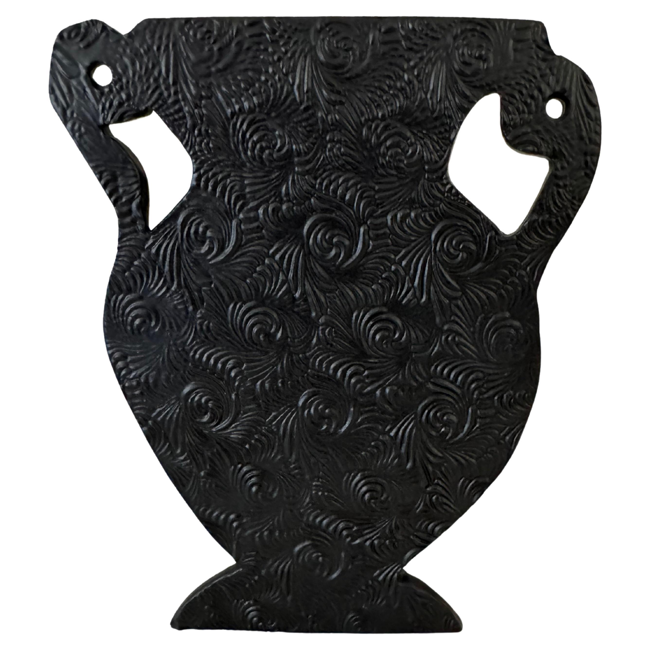 Quirky matte black brocade silhouette vase For Sale