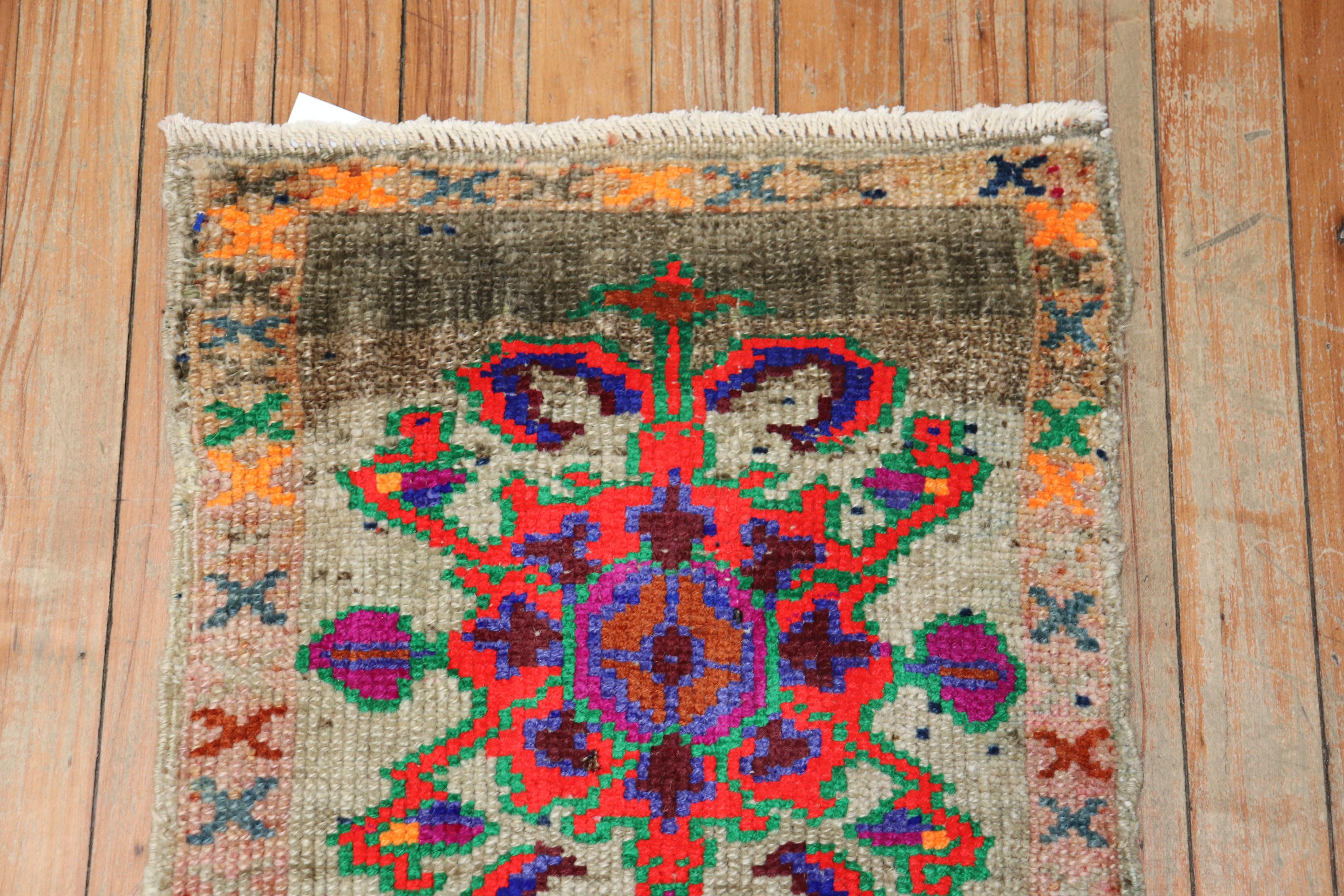 Hand-Knotted Quirky Mini Turkish Mat Rug For Sale