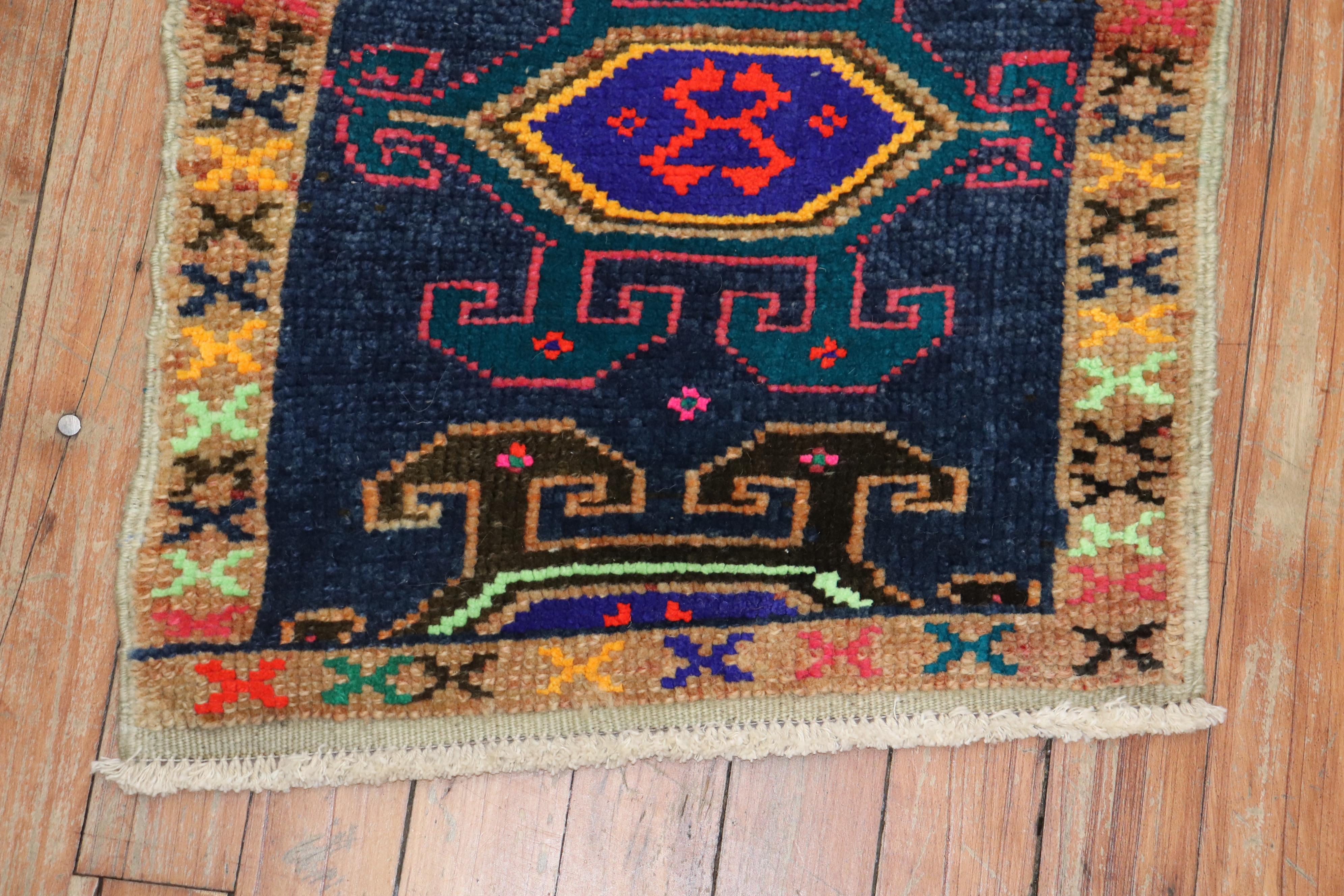 20th Century Quirky Mini Turkish Mat Rug For Sale