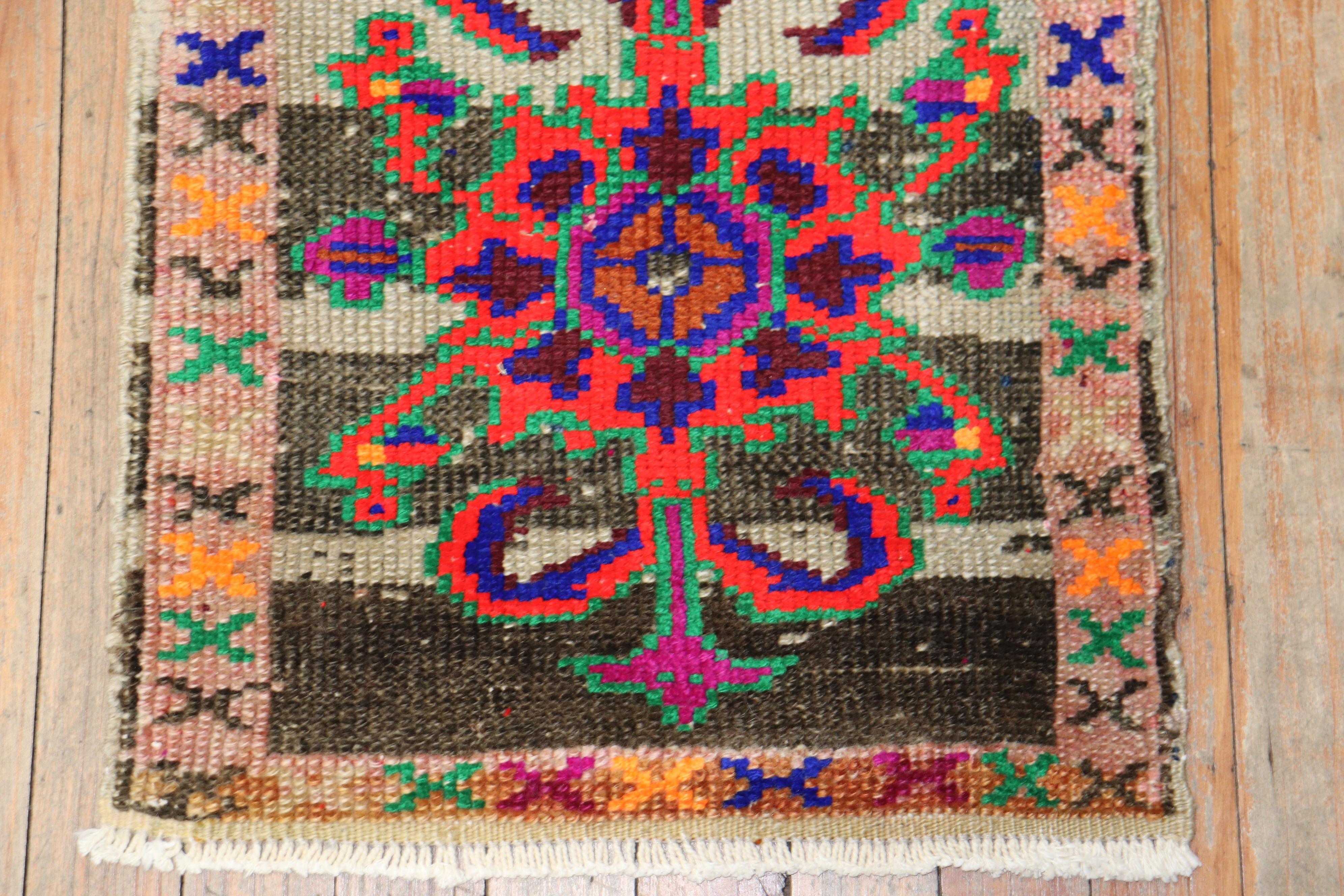 20th Century Quirky Mini Turkish Mat Rug For Sale