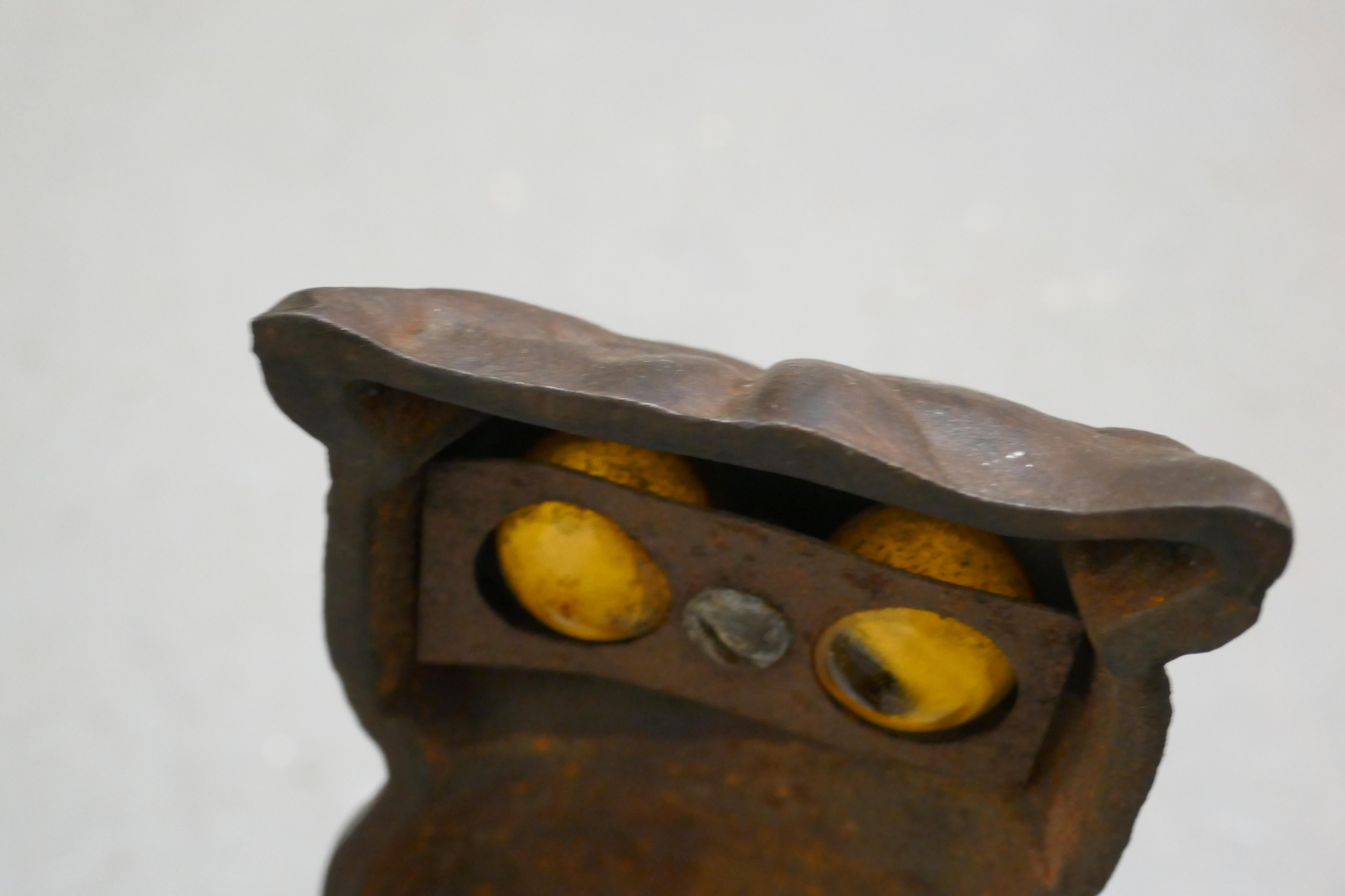 Art Deco Quirky Model Owl Iron Andirons with Grate For Sale