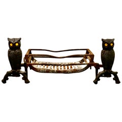 Used Quirky Model Owl Iron Andirons with Grate