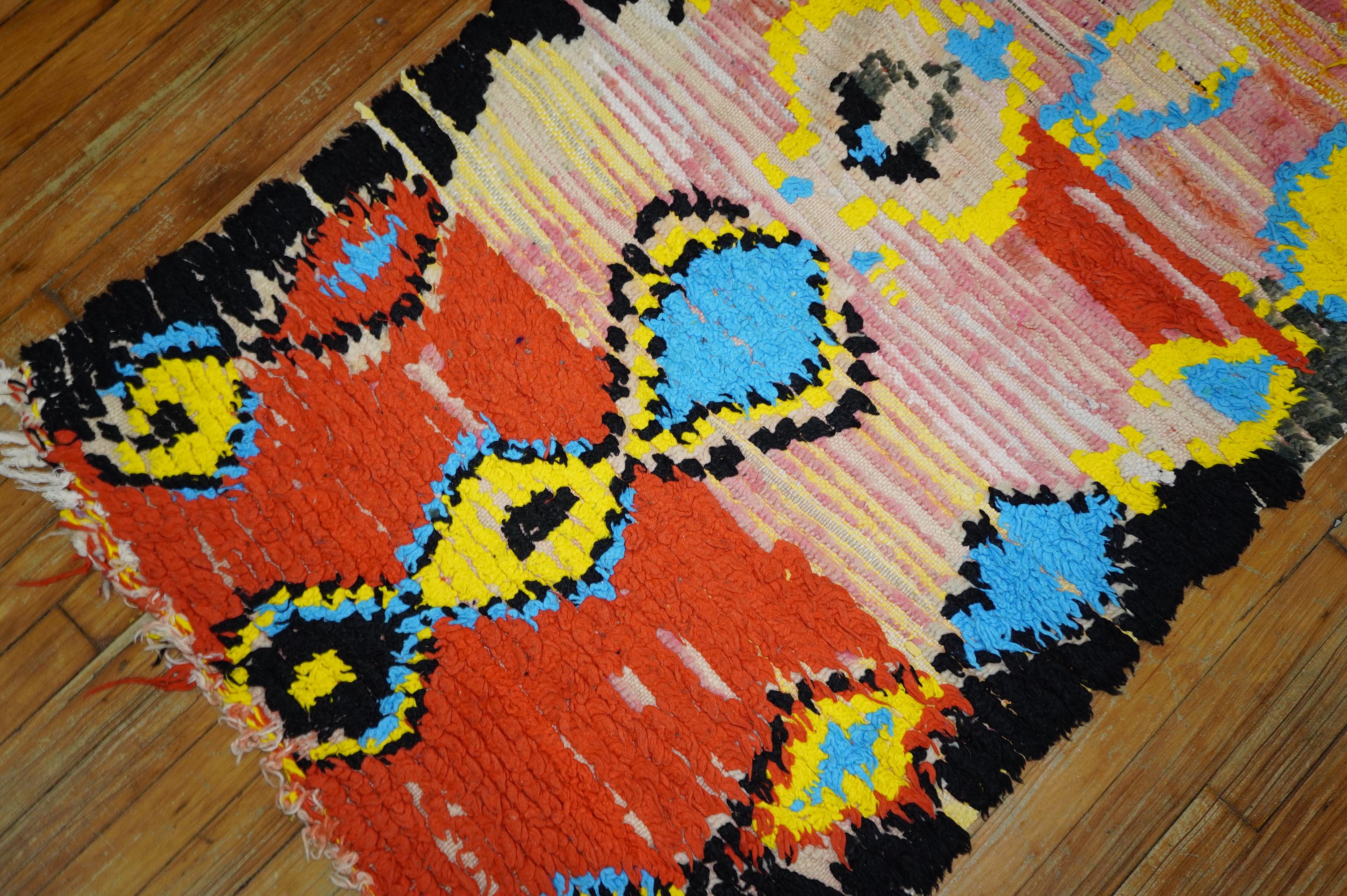 Hand-Woven Quirky Moroccan Colorful Geometric Large Scale Wool Runner For Sale