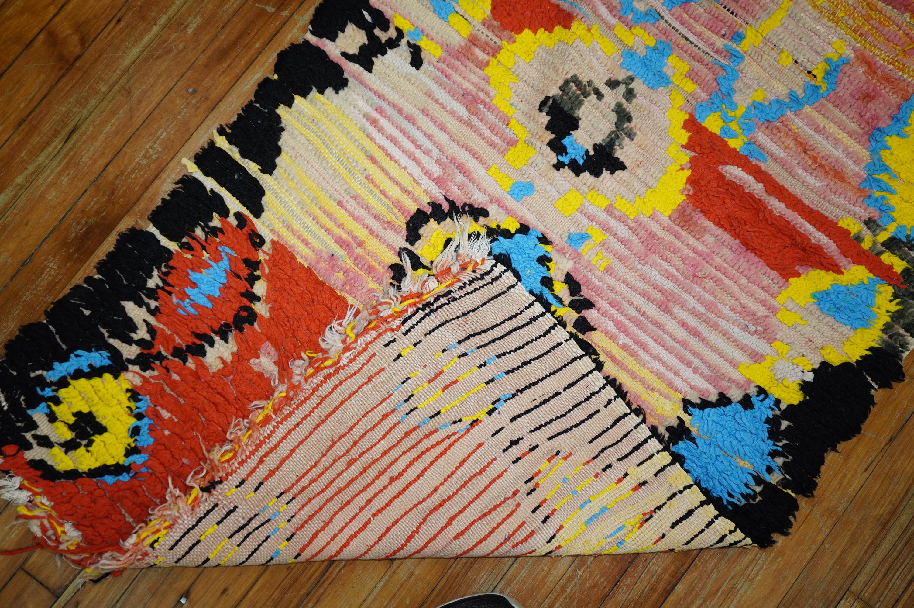 Quirky Moroccan Colorful Geometric Large Scale Wool Runner In Good Condition For Sale In New York, NY