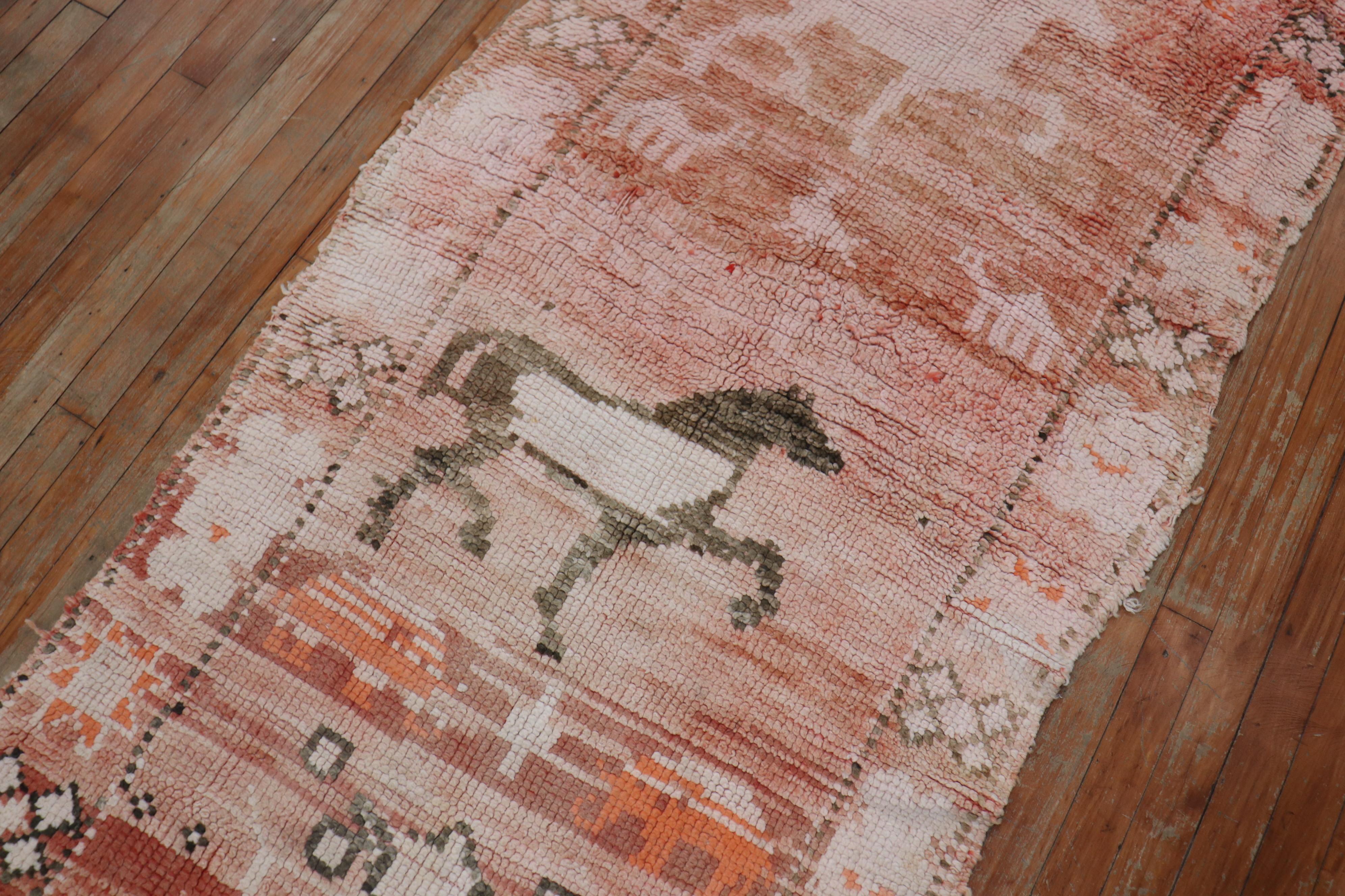 Folk Art Quirky Moroccan Horse Figurative Runner