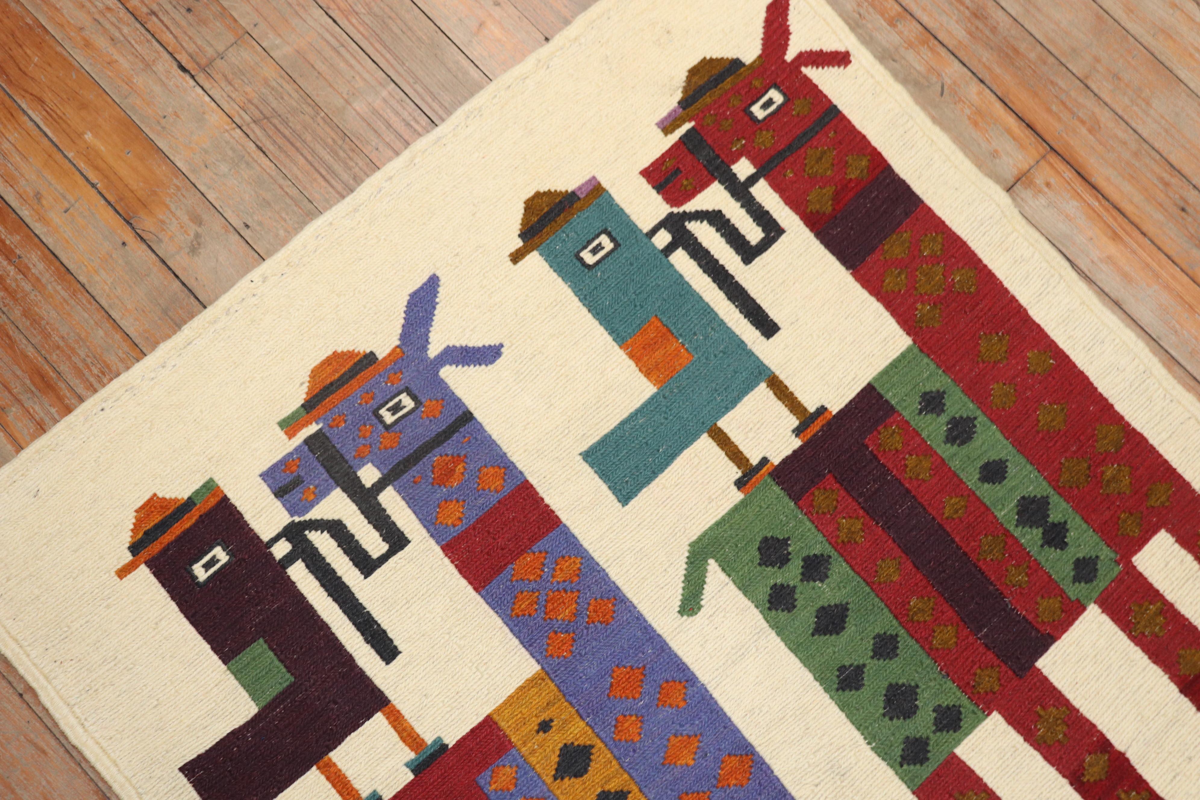 Folk Art Quirky Persian Animal Kilim Wall Hanging For Sale
