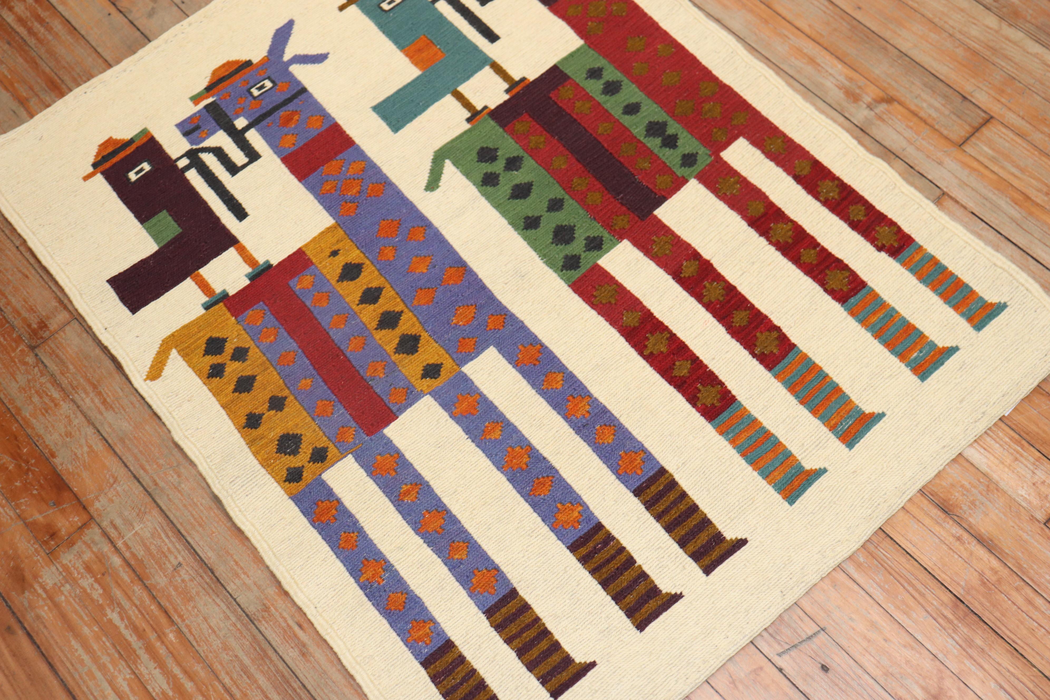 20th Century Quirky Persian Animal Kilim Wall Hanging For Sale