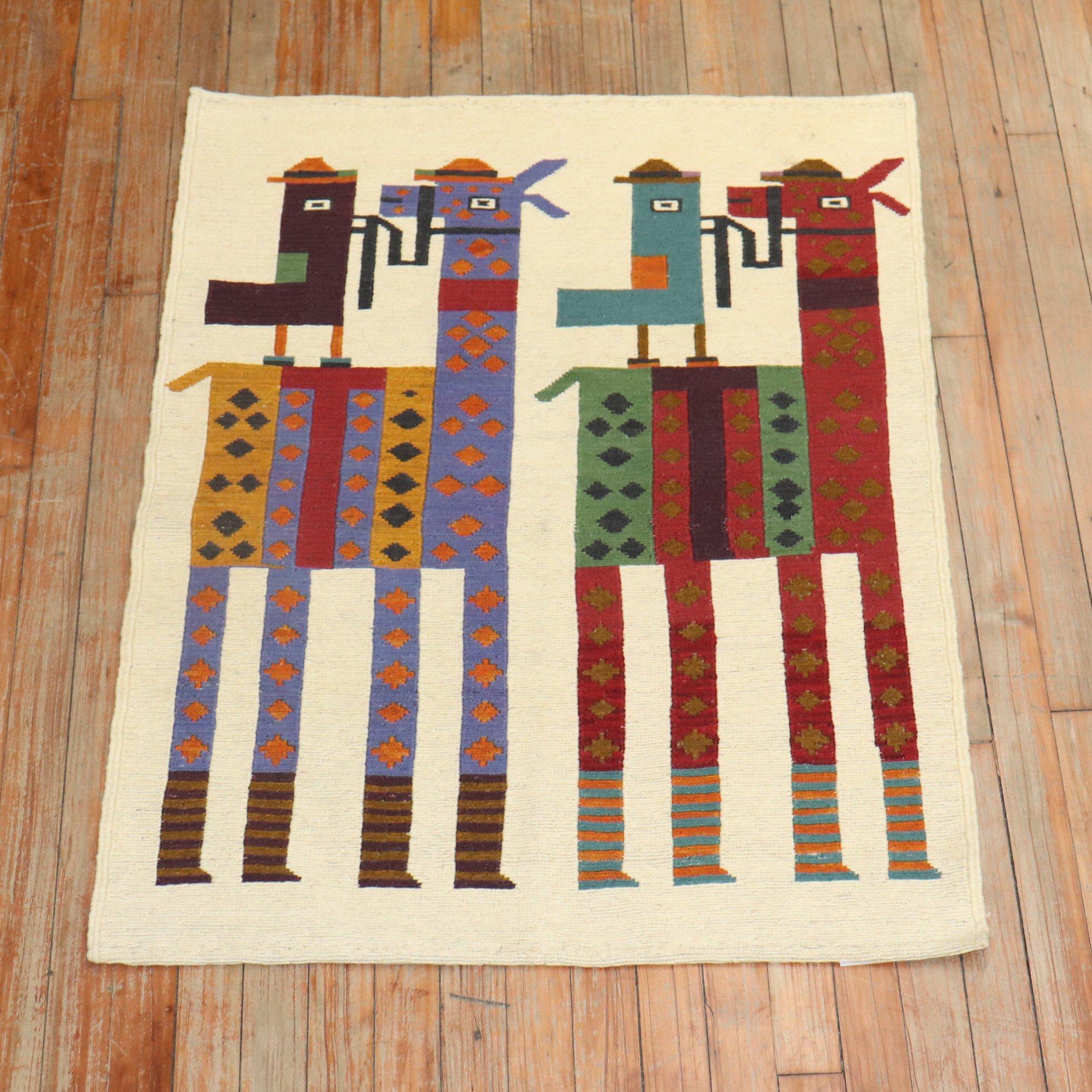 Wool Quirky Persian Animal Kilim Wall Hanging For Sale
