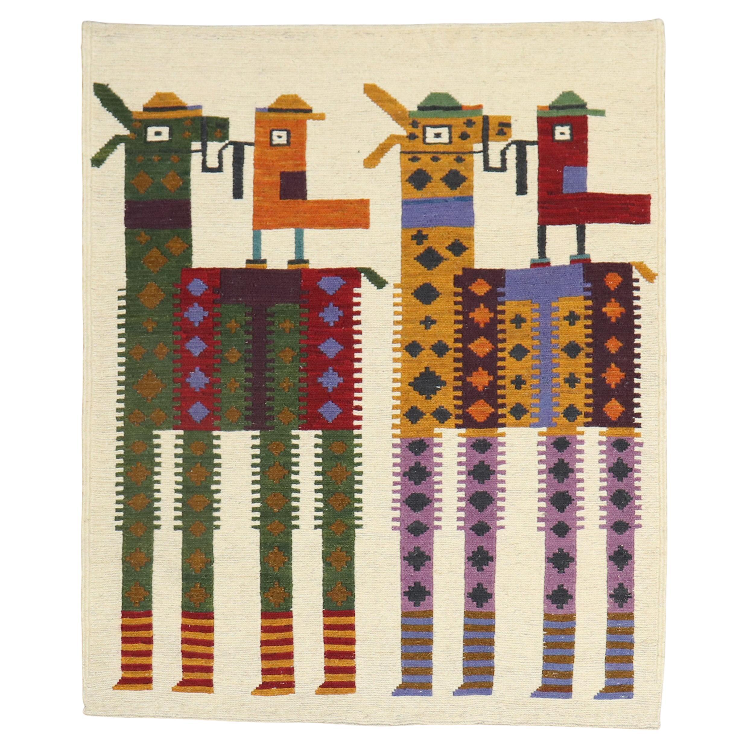 Quirky Persian Animal Kilim Wall Hanging