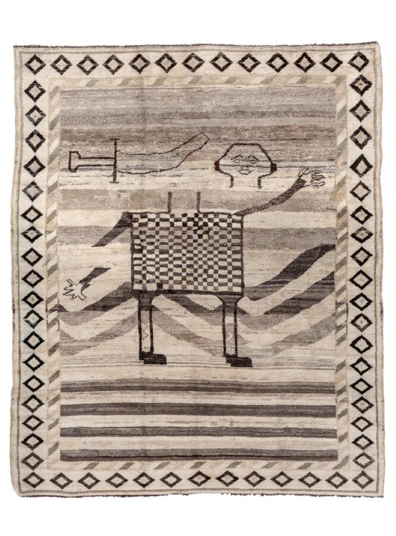 A 3rd quarter of the 20th century mischievous Persian Gabbeh rug.

Measures: 6'8'' x 8'1''.