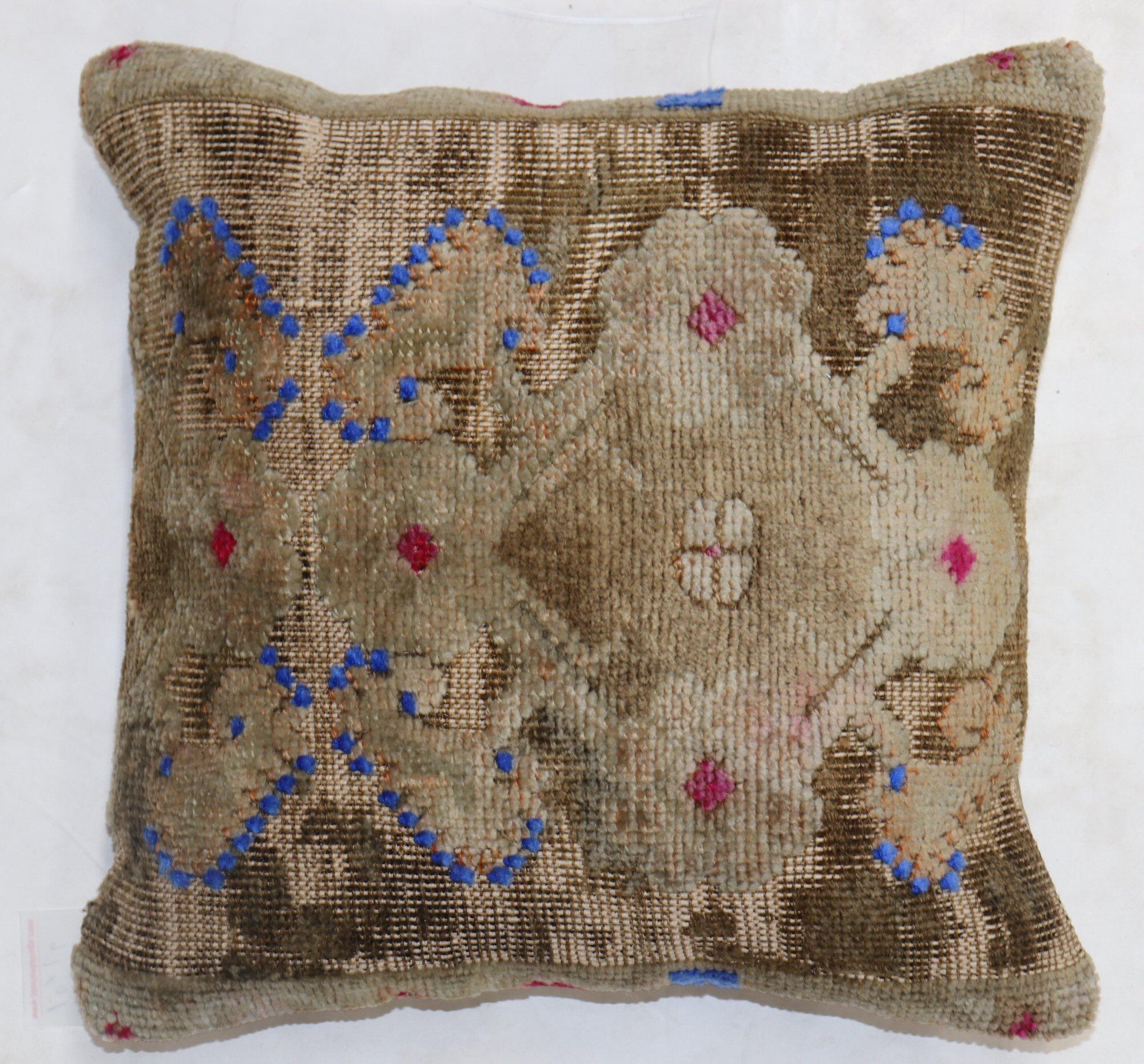 Quirky Square Turkish Rug Pillow In Fair Condition For Sale In New York, NY