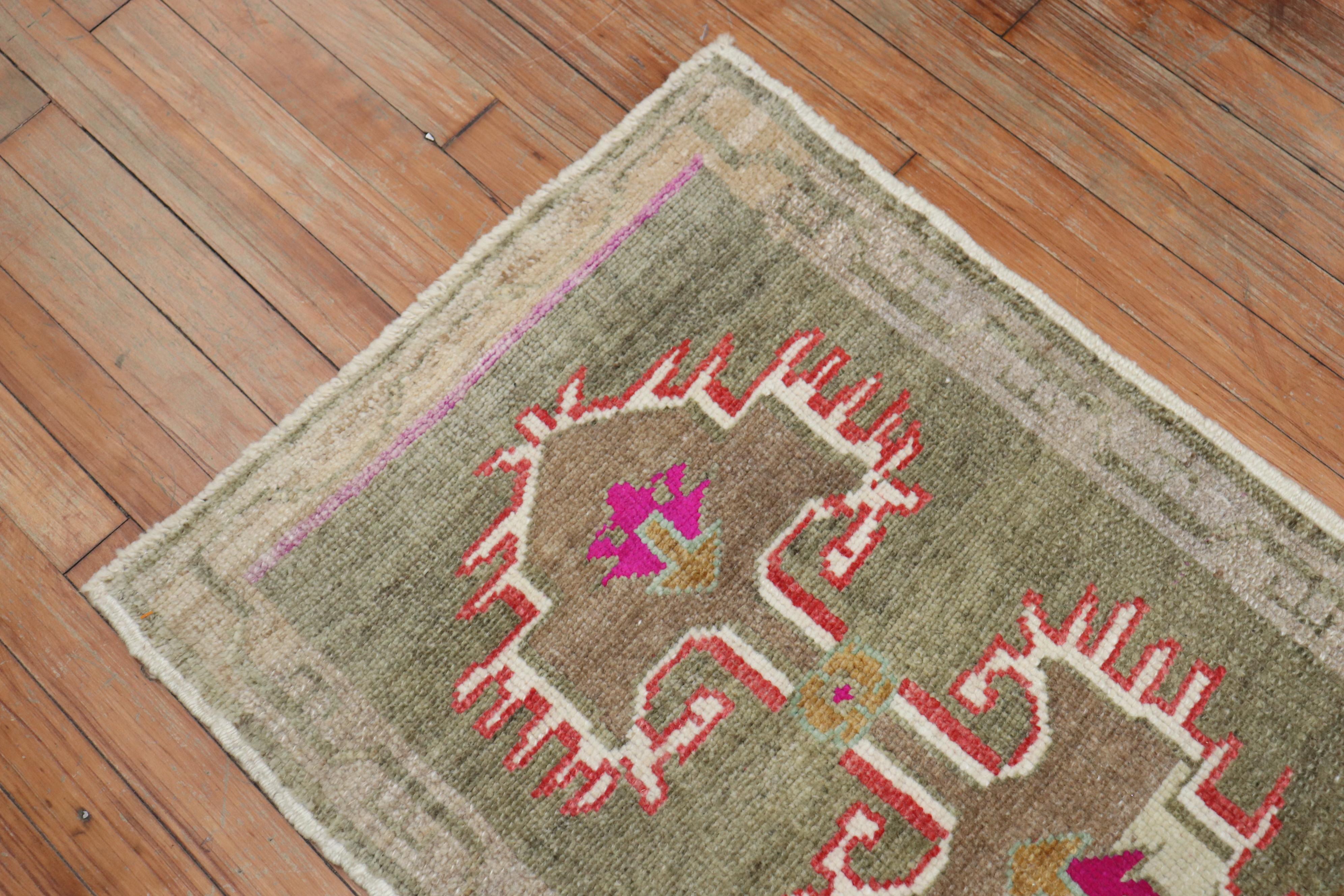 Hand-Knotted Quirky Turkish Anatolian Rug Mat For Sale