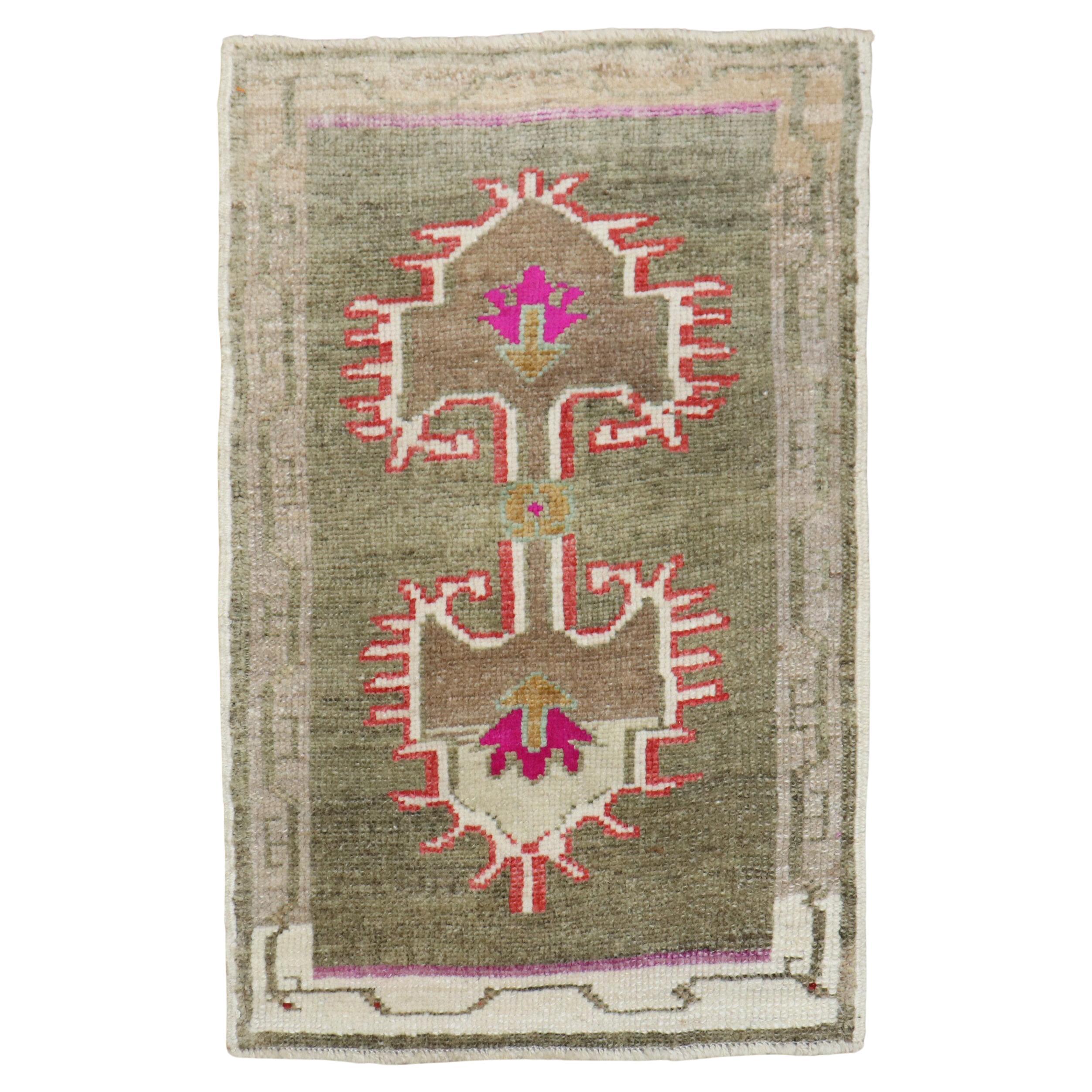 Quirky Turkish Anatolian Rug Mat For Sale