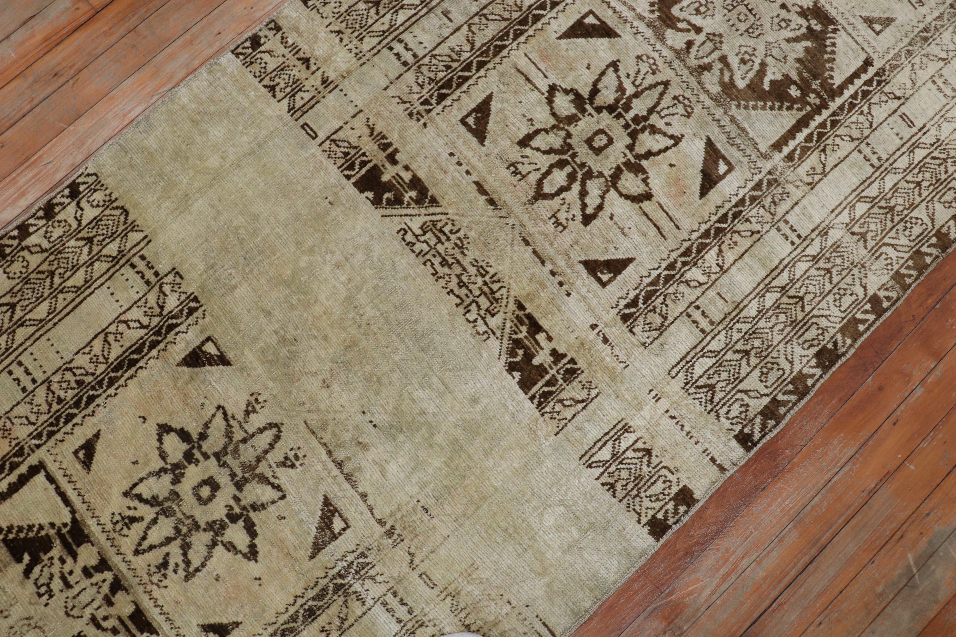 Quirky Vintage Beige Brown Turkish Runner In Good Condition In New York, NY