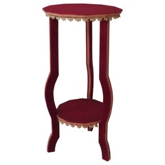 Extravagante mesa auxiliar bohemia vintage con tapicería de terciopelo, Italia 1950-1960