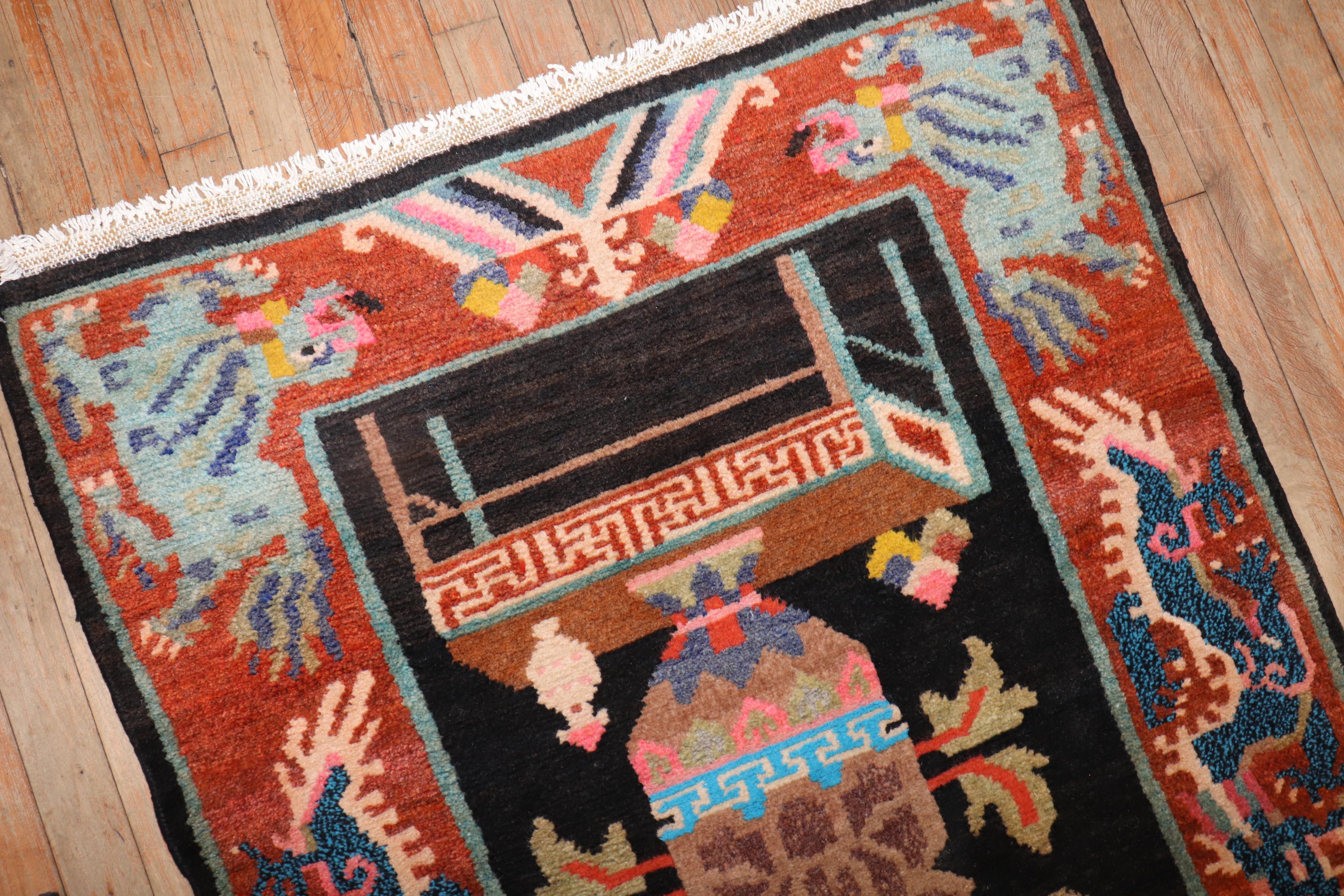 Quirky one-of-a-kind Tibetan rug from the 3rd quarter of the 20th century 

Measures: 3' x 5'8''.