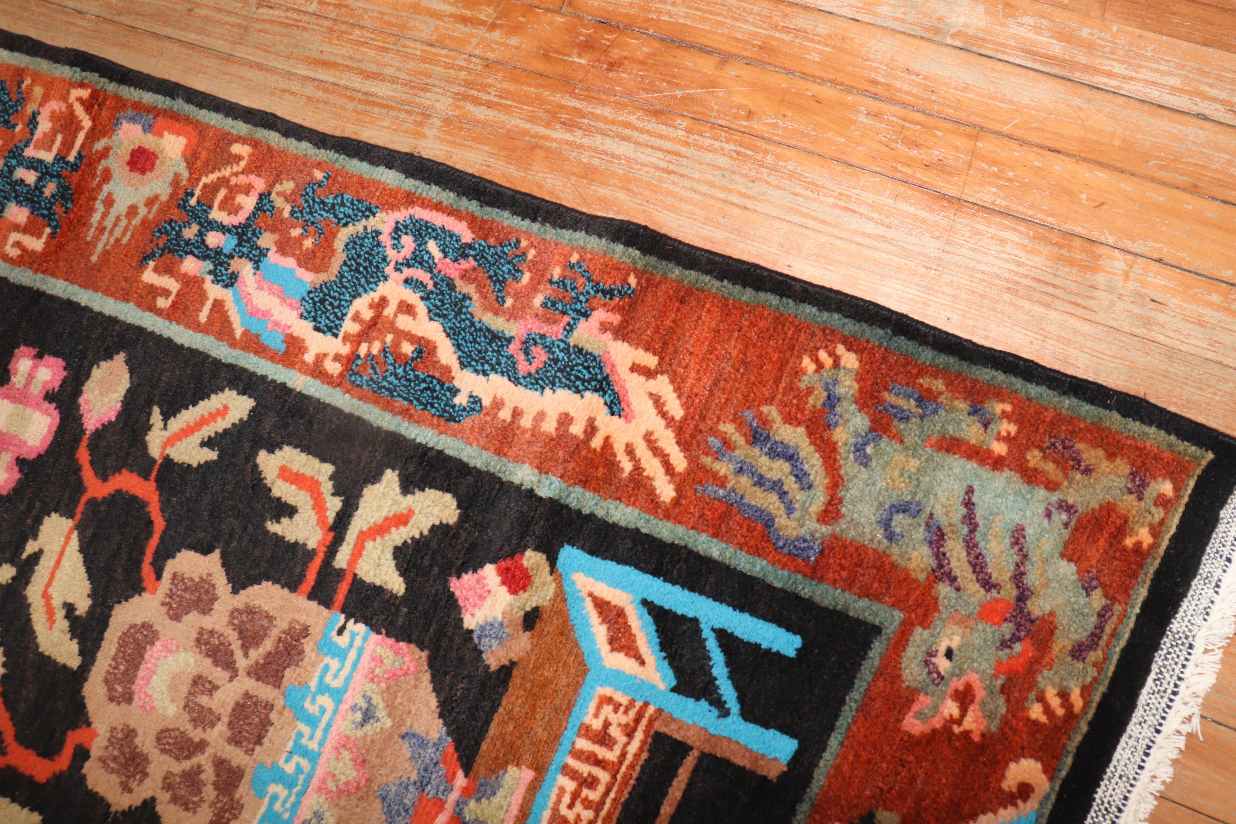 Hand-Knotted Quirky Vintage Tibetan Rug For Sale