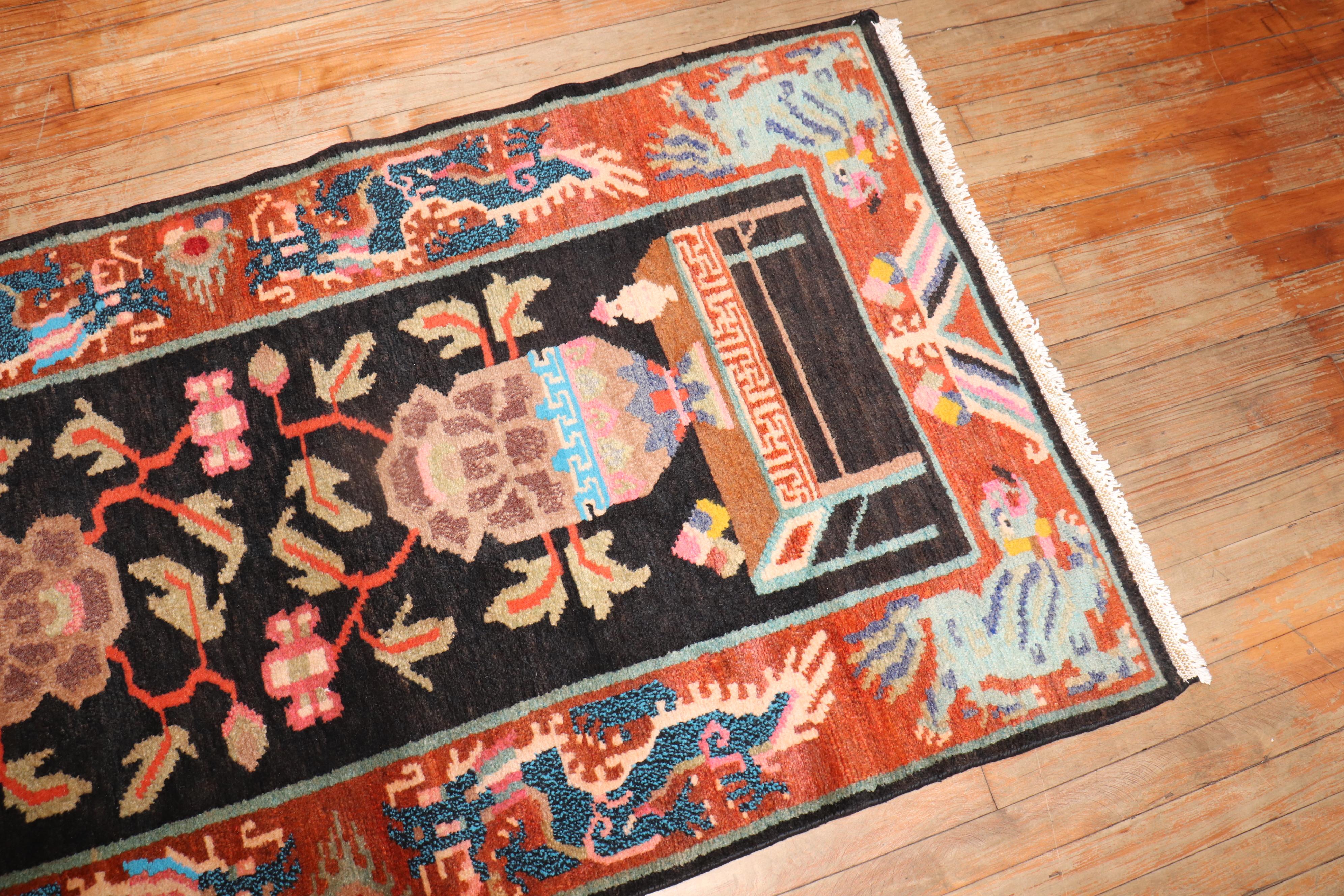 Quirky Vintage Tibetan Rug In Good Condition For Sale In New York, NY
