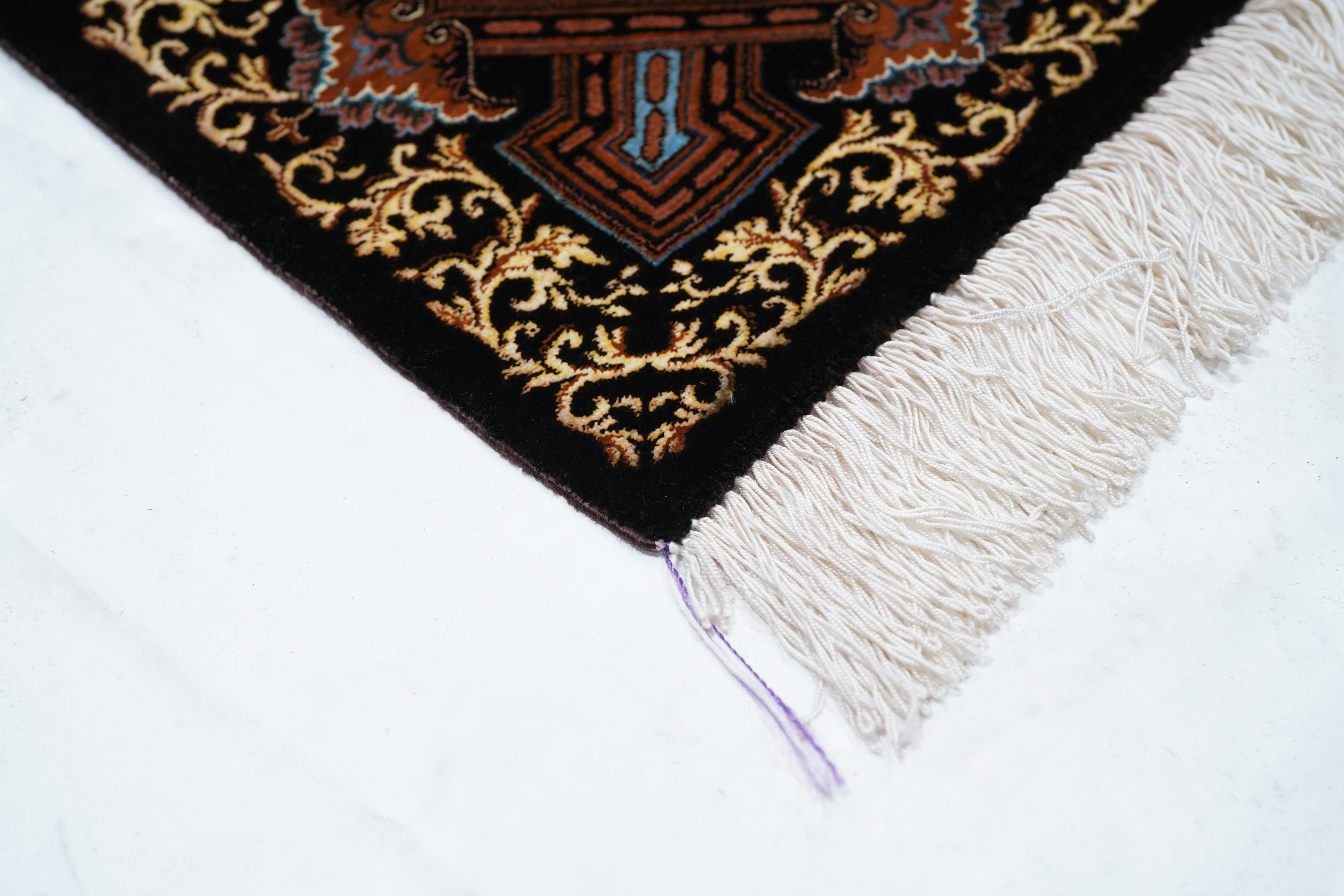 Hand-Knotted Fine Vintage Persian silk Qum signed Jamshidi Rug 3'4'' x 4'11'' For Sale