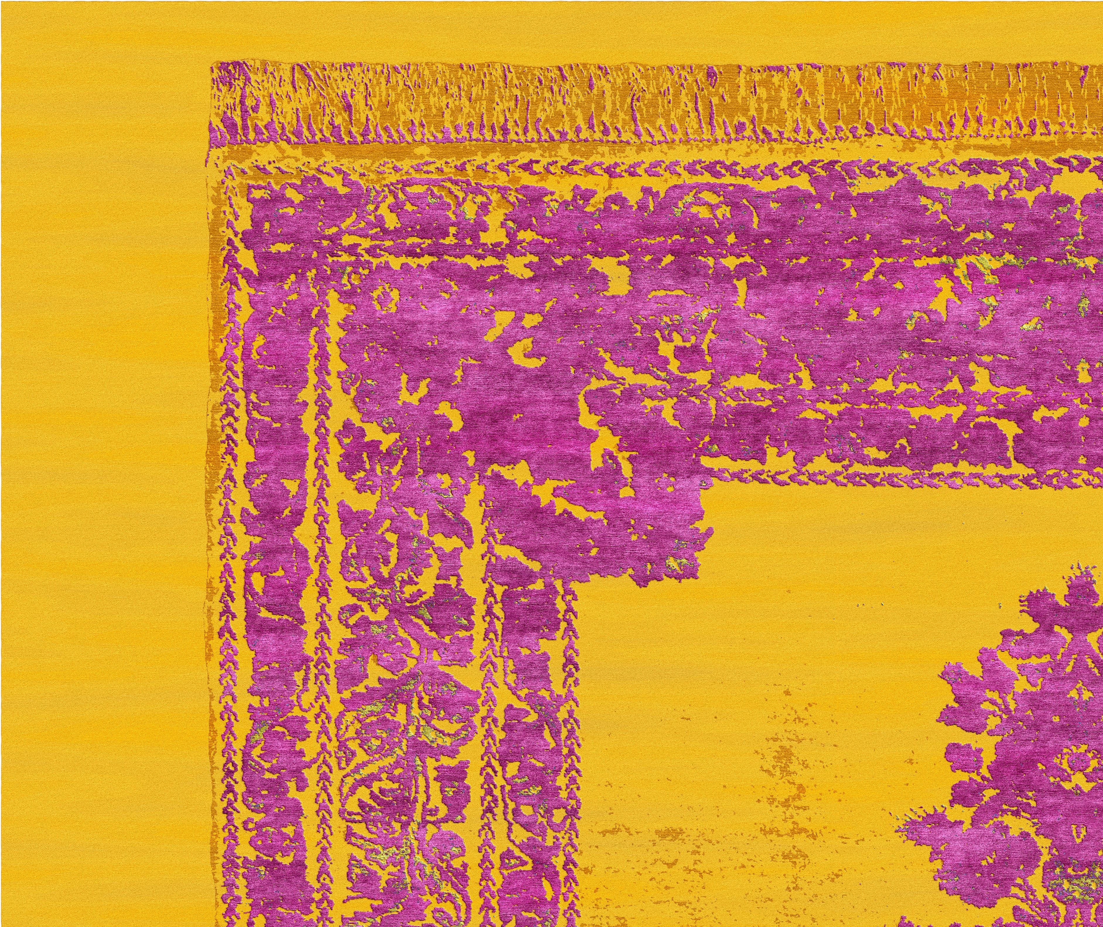 Ein wunderschöner, abstrakter Teppich mit modernem Design, handgeknüpft aus feinster chinesischer Maulbeerseide und tibetischer Hochlandwolle.

Von Djoharian Design.
Dieser Teppichstil hat seinen Ursprung in einem traditionellen persischen Motiv aus