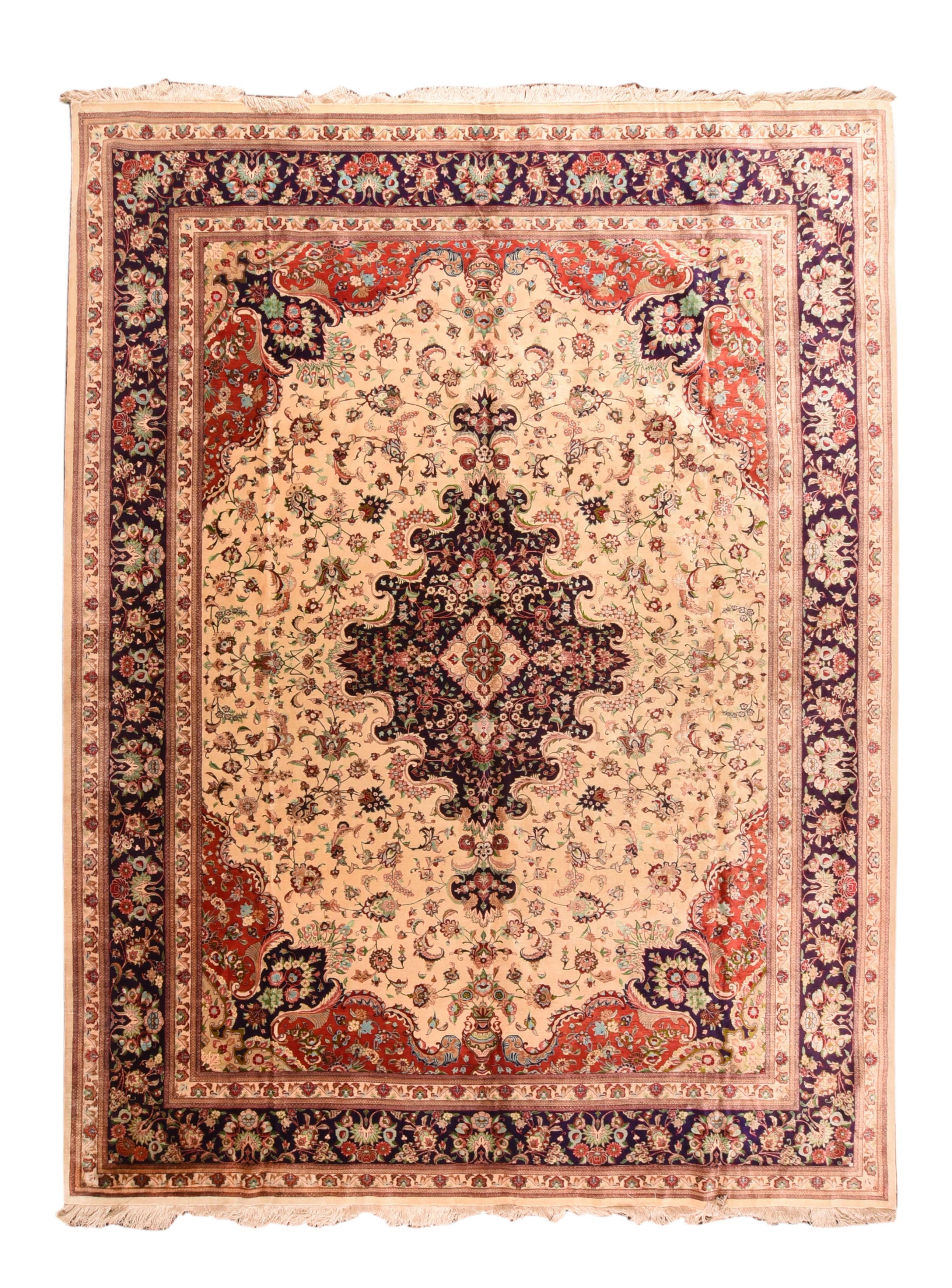 Late 20th Century Extremely Fine Persian Silk Qum Rug 10'1'' x 13'6'' For Sale