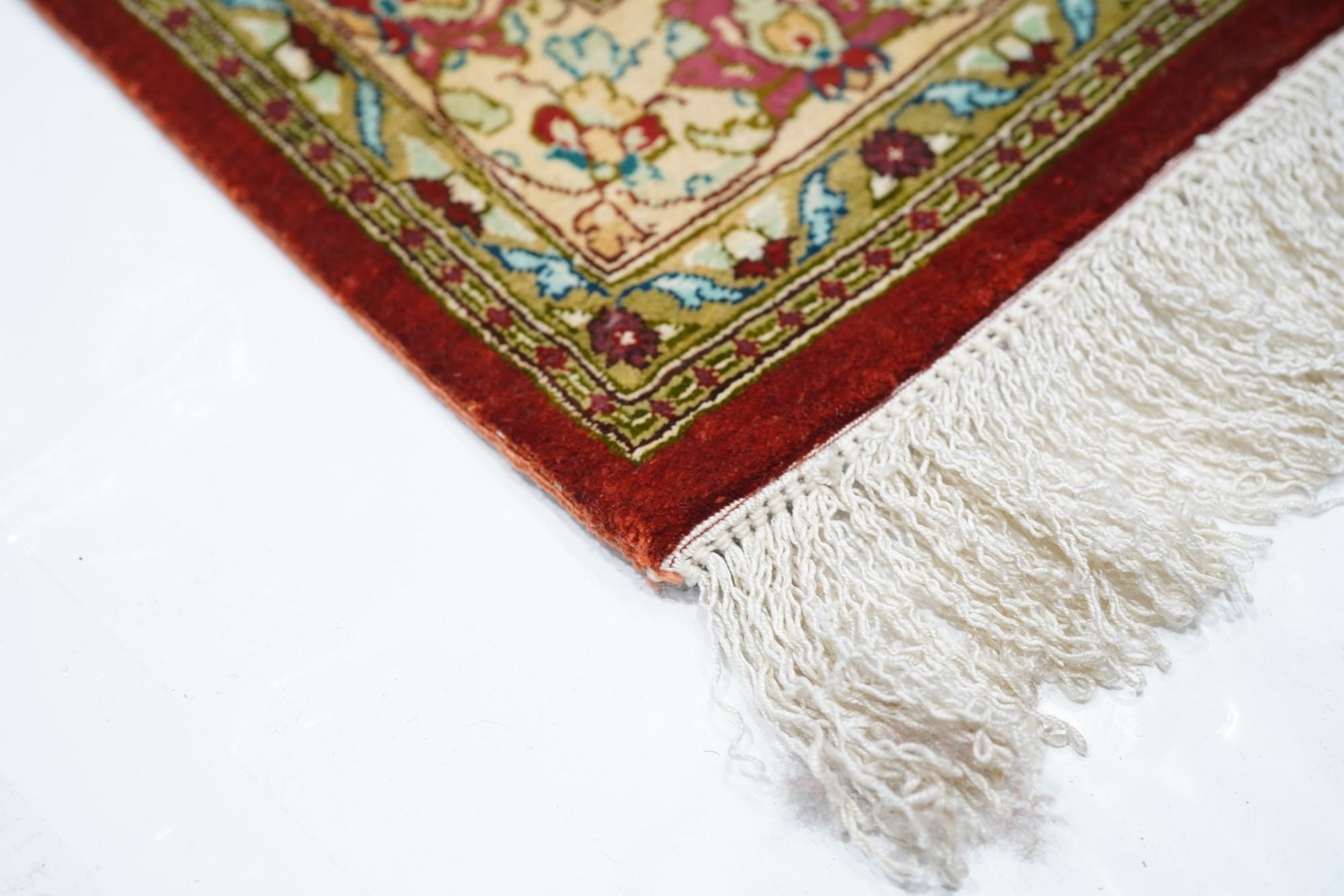 Qum RugFine Persian Silk Qum Rug 2'3'' x 6'8'' In Excellent Condition For Sale In New York, NY