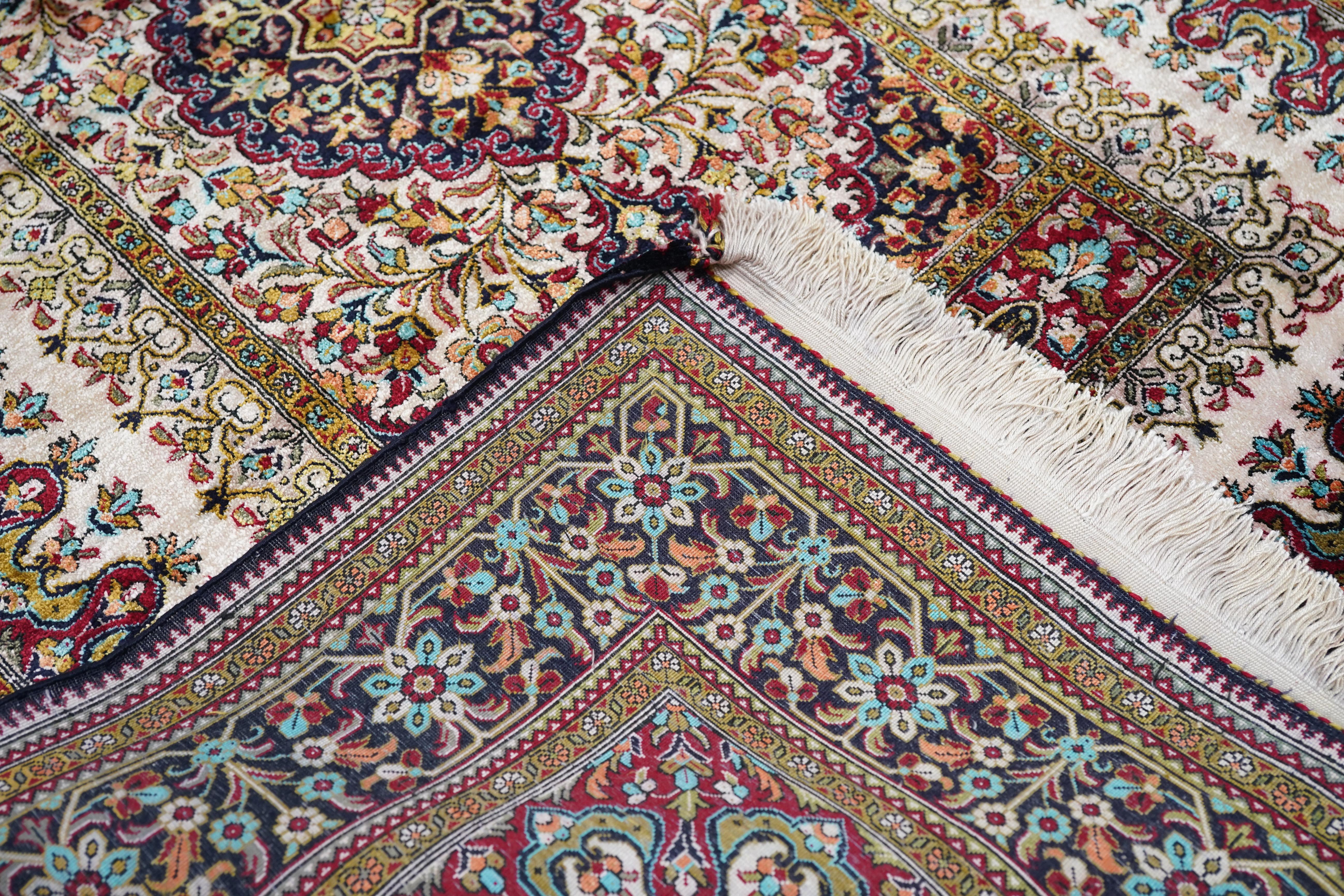 Fine Silk Persian Qum Rug 3'6'' x 5'0'' For Sale 6