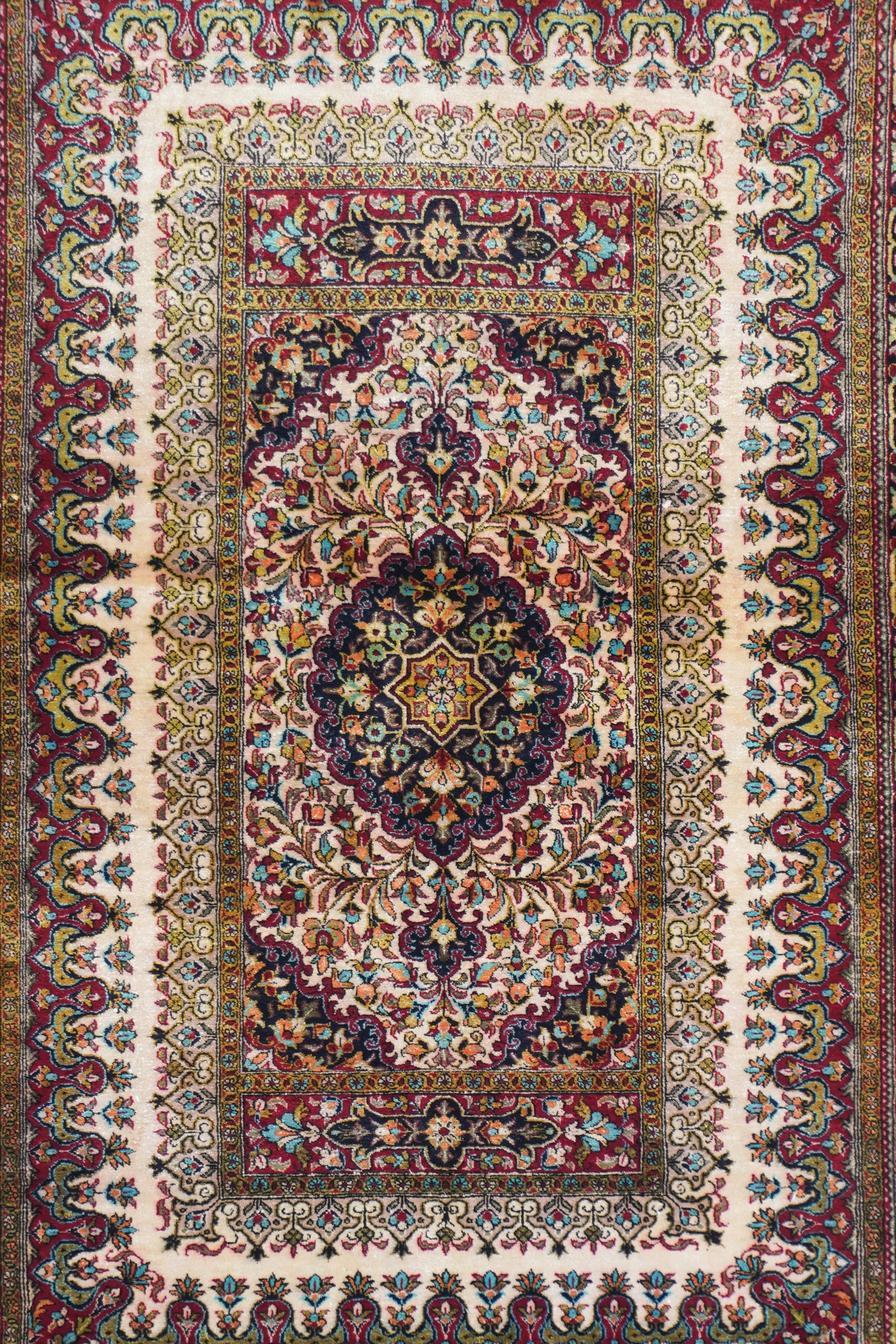 Other Fine Silk Persian Qum Rug 3'6'' x 5'0'' For Sale