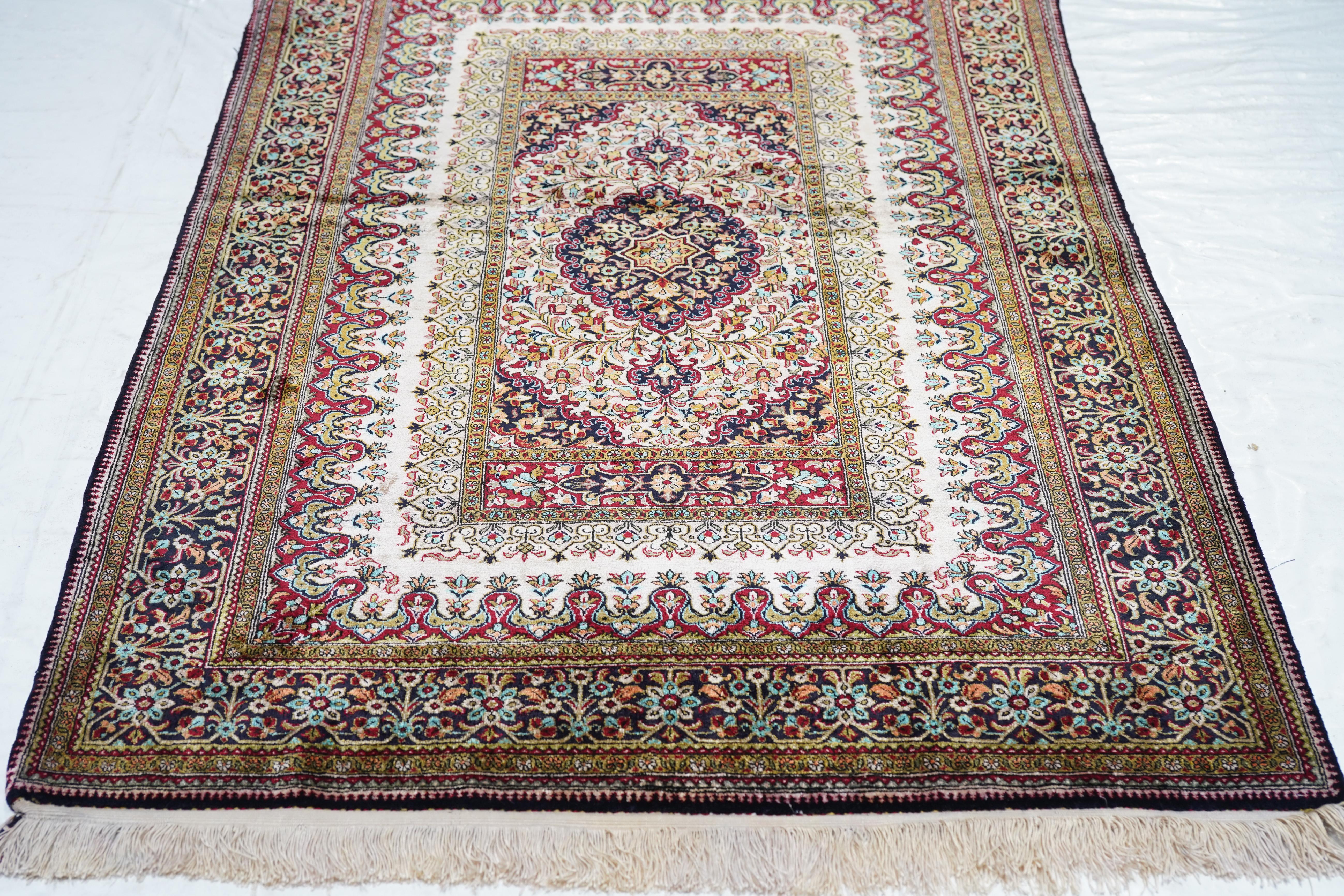 Fine Silk Persian Qum Rug 3'6'' x 5'0'' For Sale 2